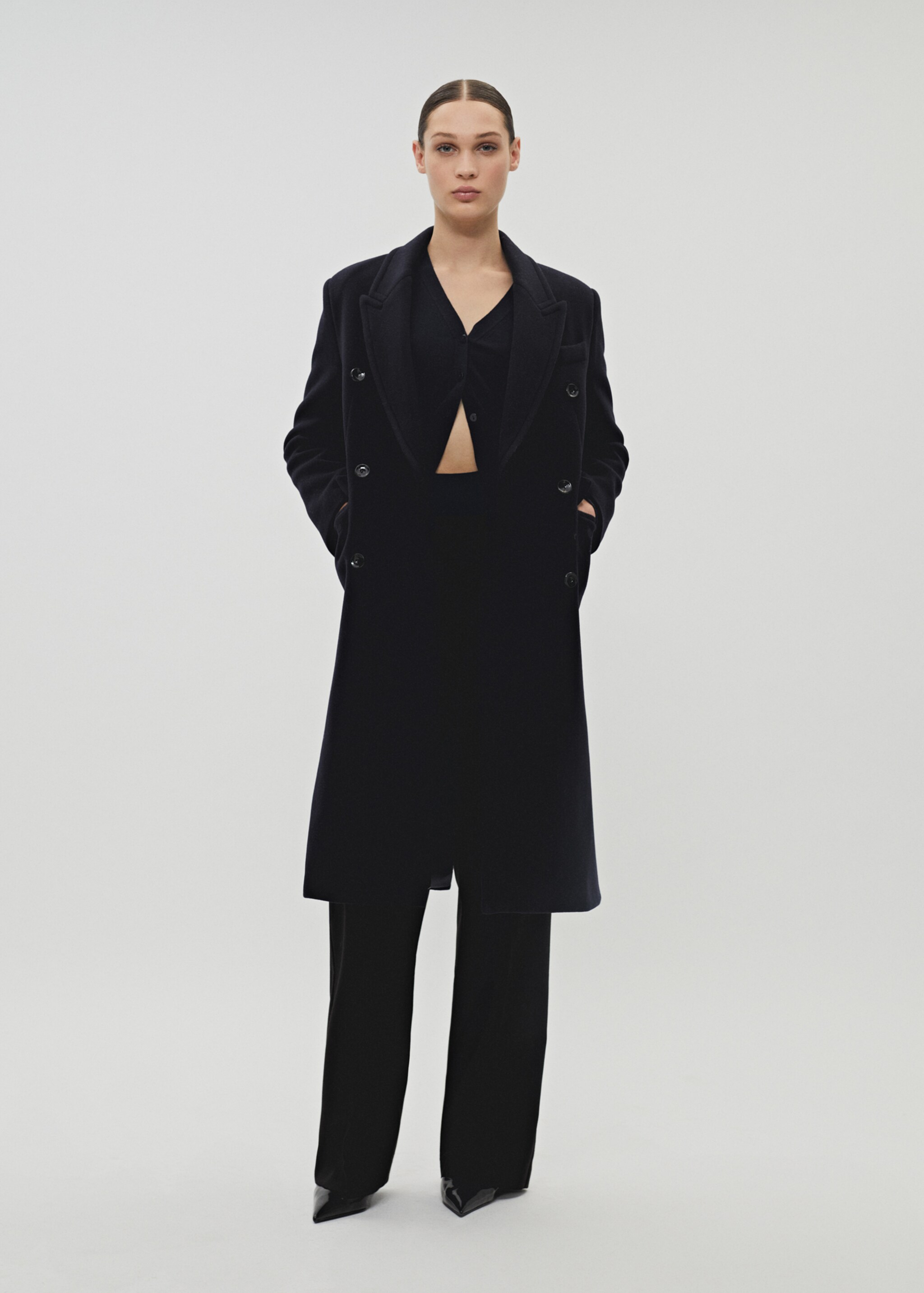 Double-breasted Manteco wool coat - Details of the article 9, Dark Navy. Ref: 67050478-00.