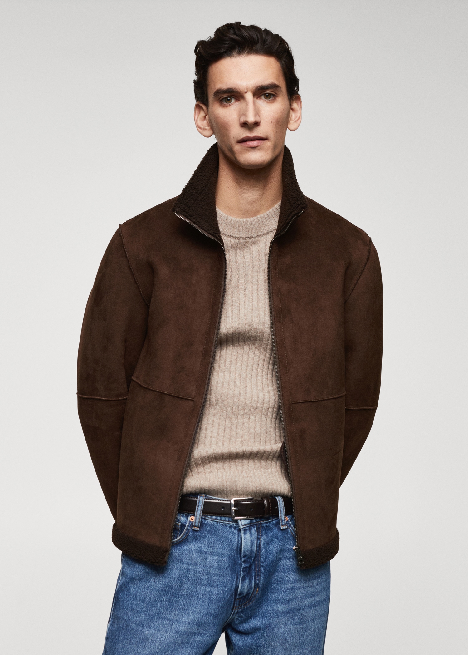 Mango Faux Shearling Lined Jacket Shearling-lined Leather-effect Jacket Men MANGO OUTLET