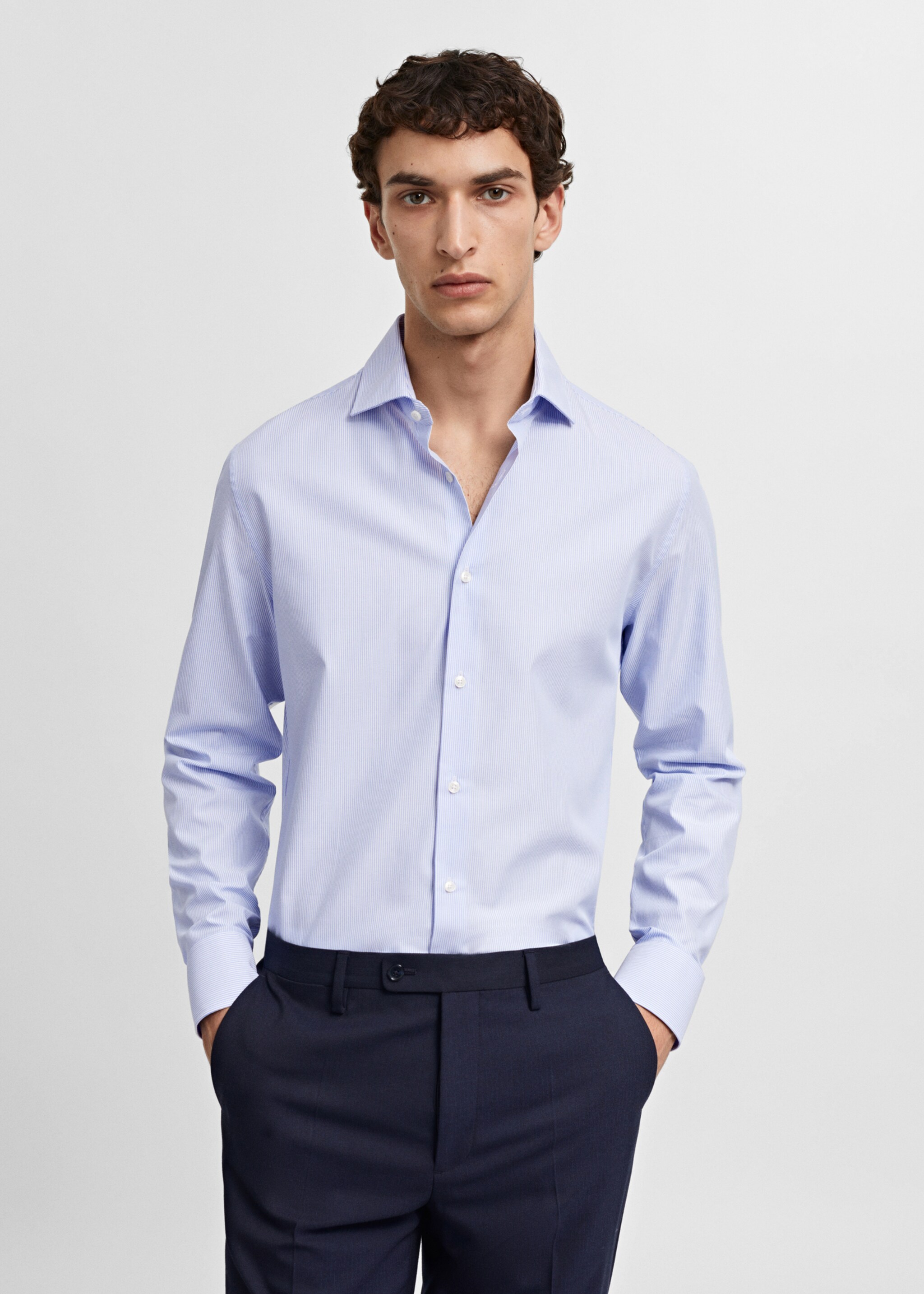 Slim-fit twill pinstripe suit shirt - Medium plane