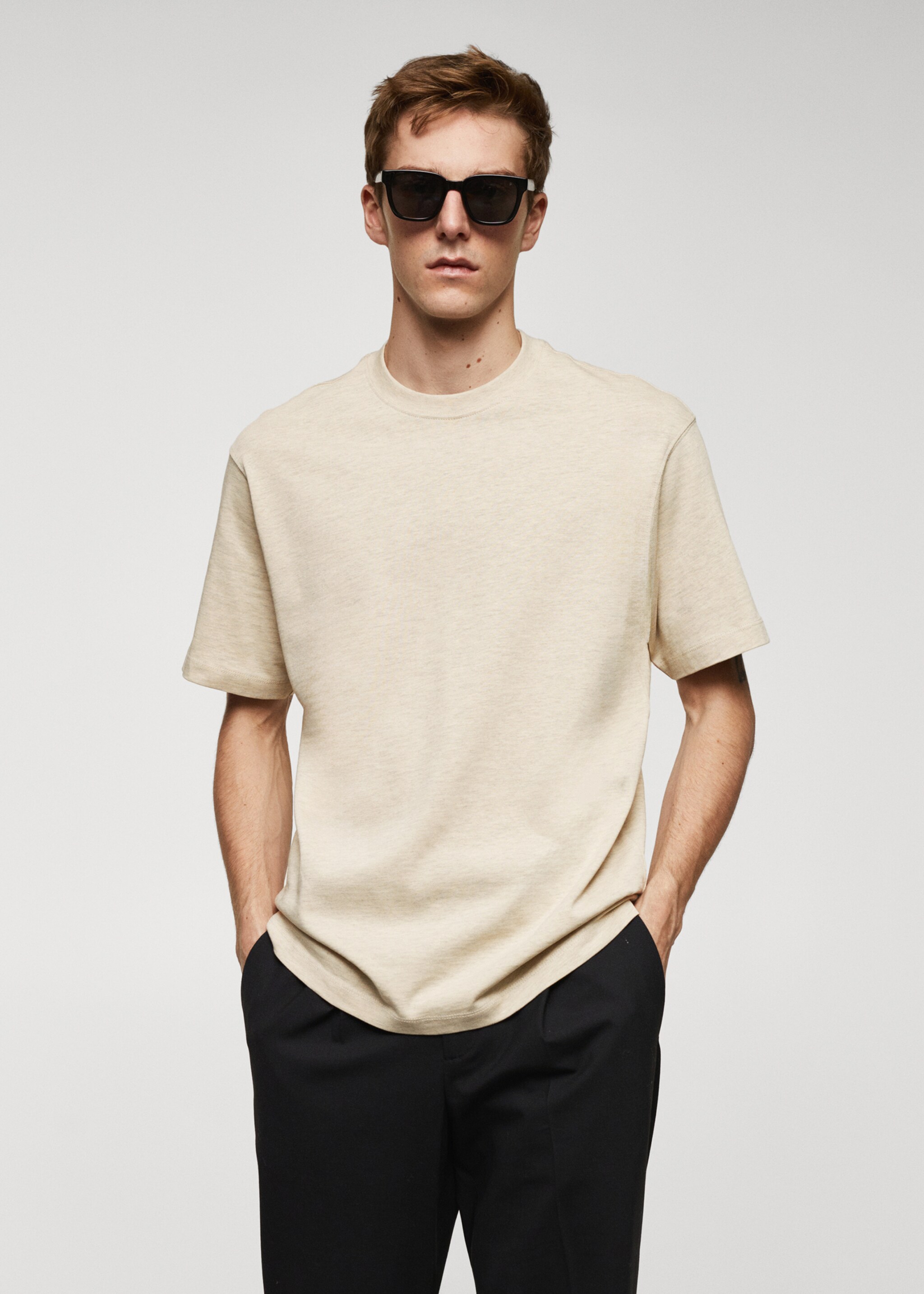 Basic 100% cotton relaxed-fit t-shirt - Medium plane, Sand. Ref: 67050644-00.