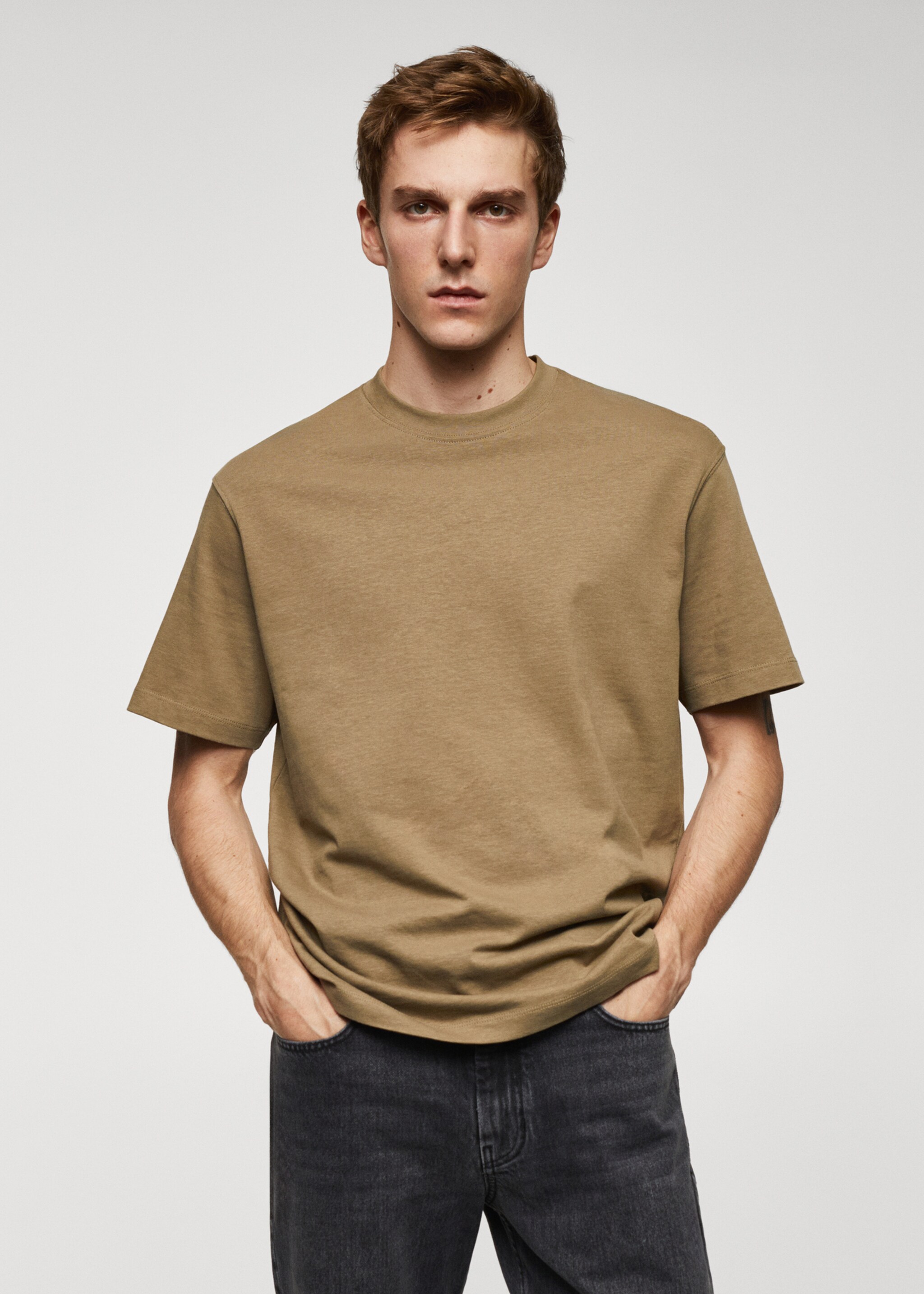 Basic 100% cotton relaxed-fit t-shirt - Medium plane, Medium Brown. Ref: 67050644-00.