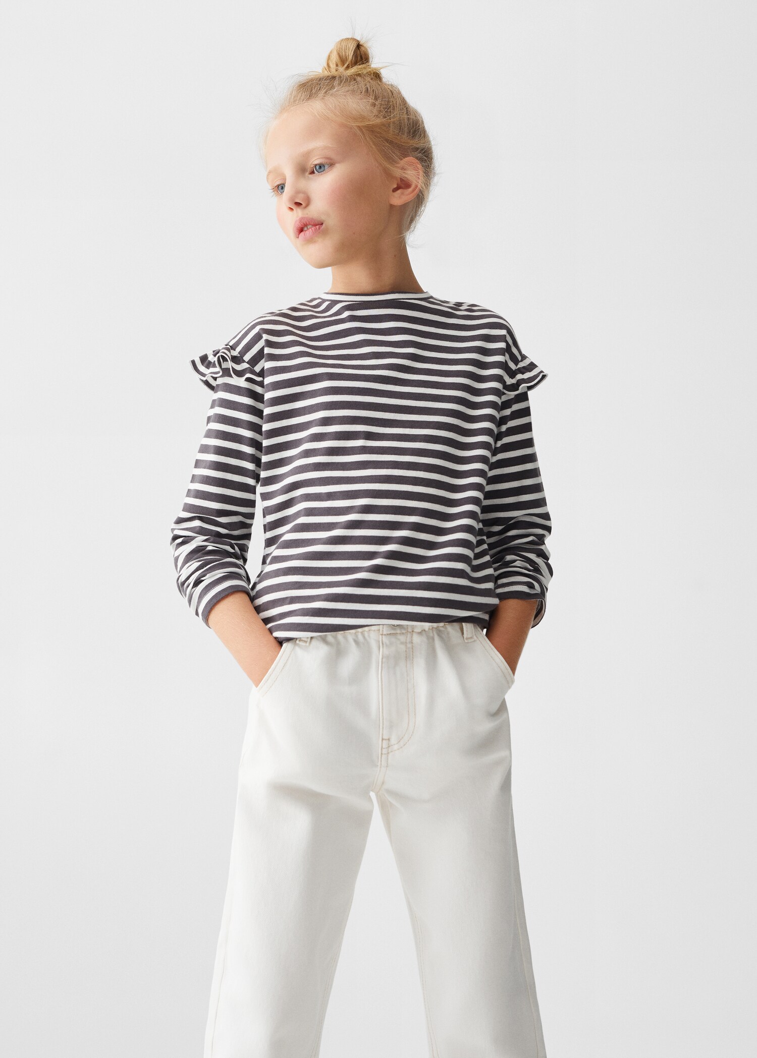 Striped ruffle sleeve t-shirt - Medium plane