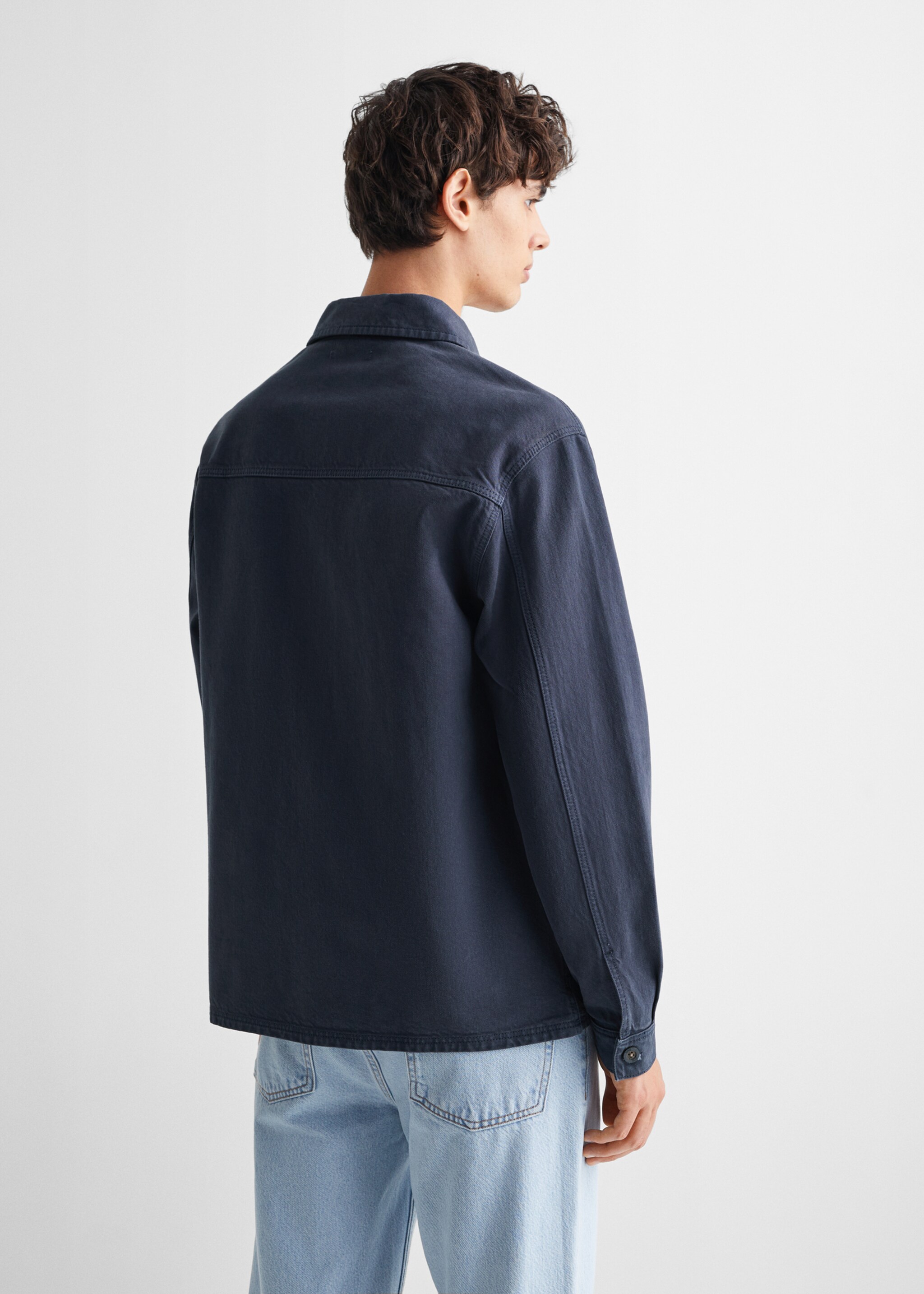Cotton overshirt with buttons - Reverse of the article, Navy. Ref: 67050675-00.