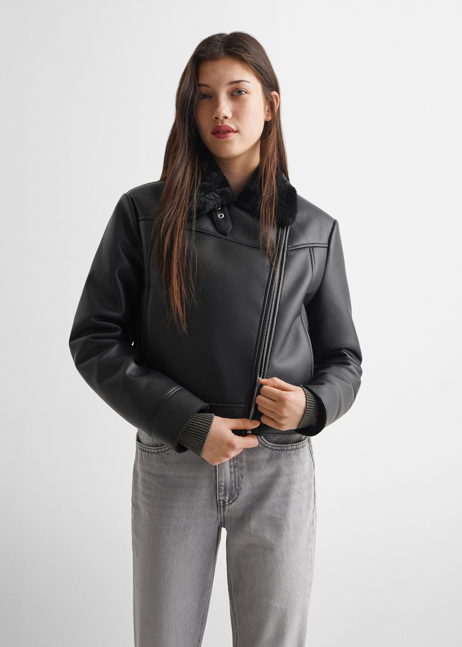 Biker jacket with shearling-effect lining - Medium plane