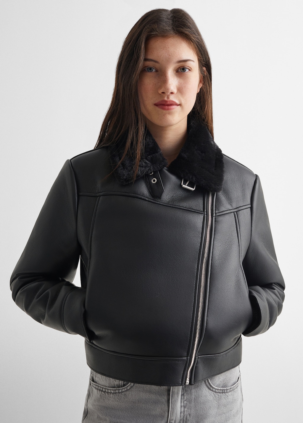 Biker jacket with shearling-effect lining - Teen Girl