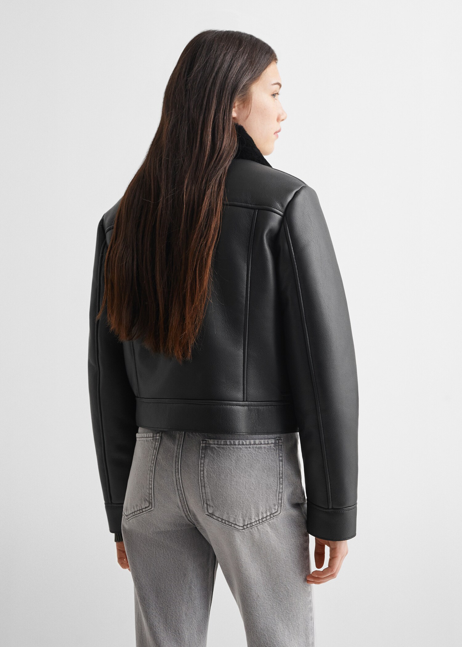 Biker jacket with shearling-effect lining - Reverse of the article