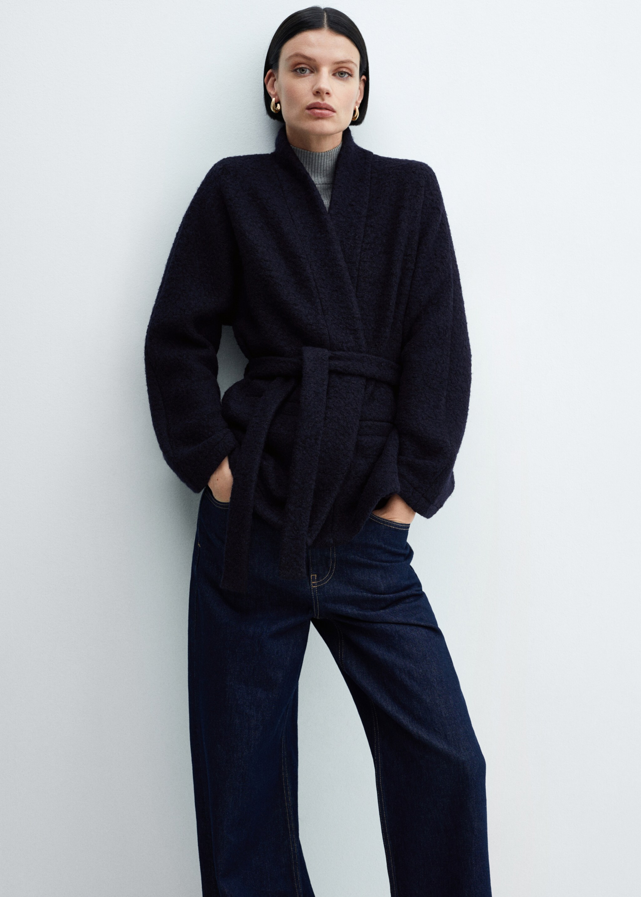 Wool-blend jacket with belt - Medium plane