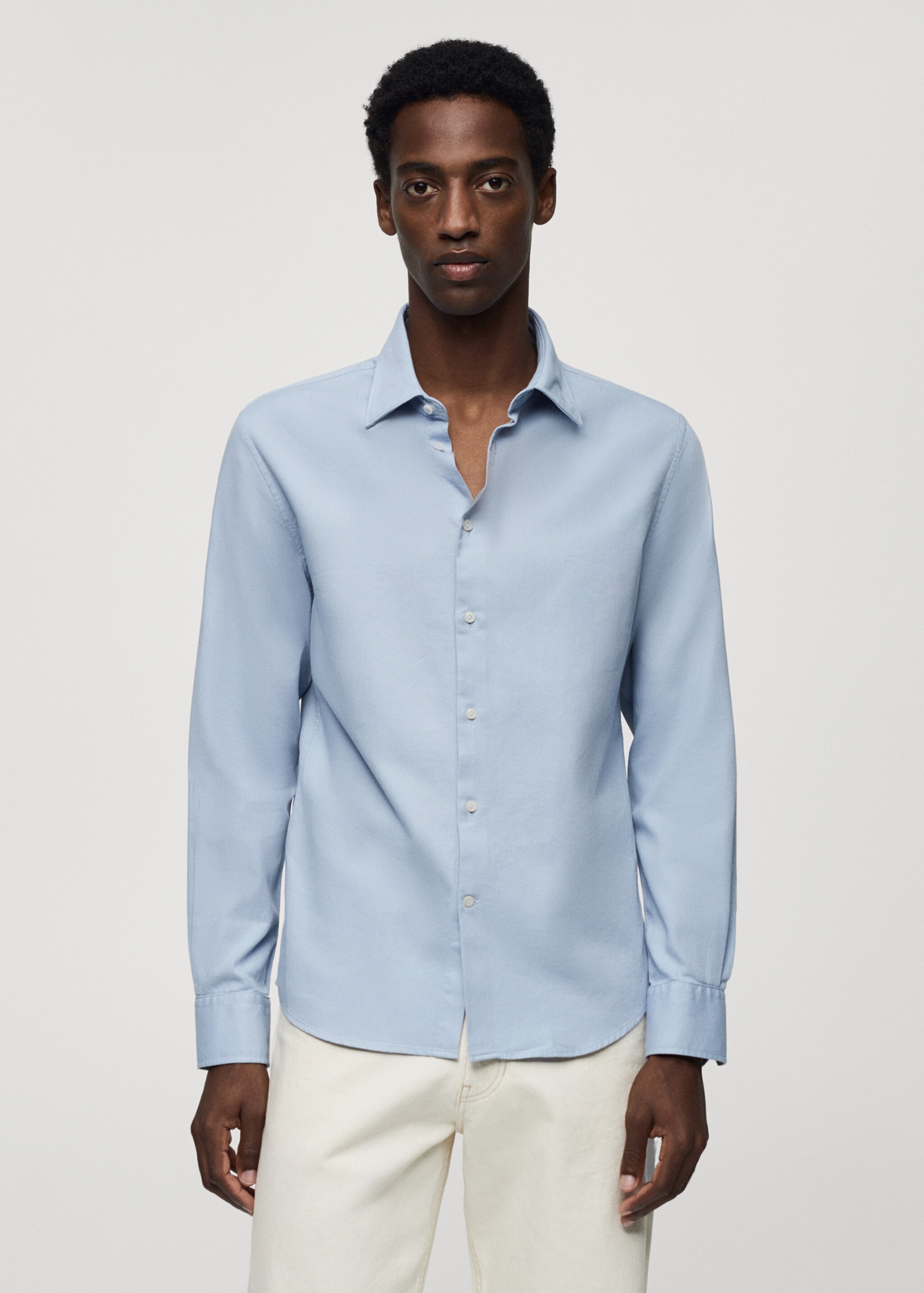 Slim-fit cotton structured shirt - Medium plane