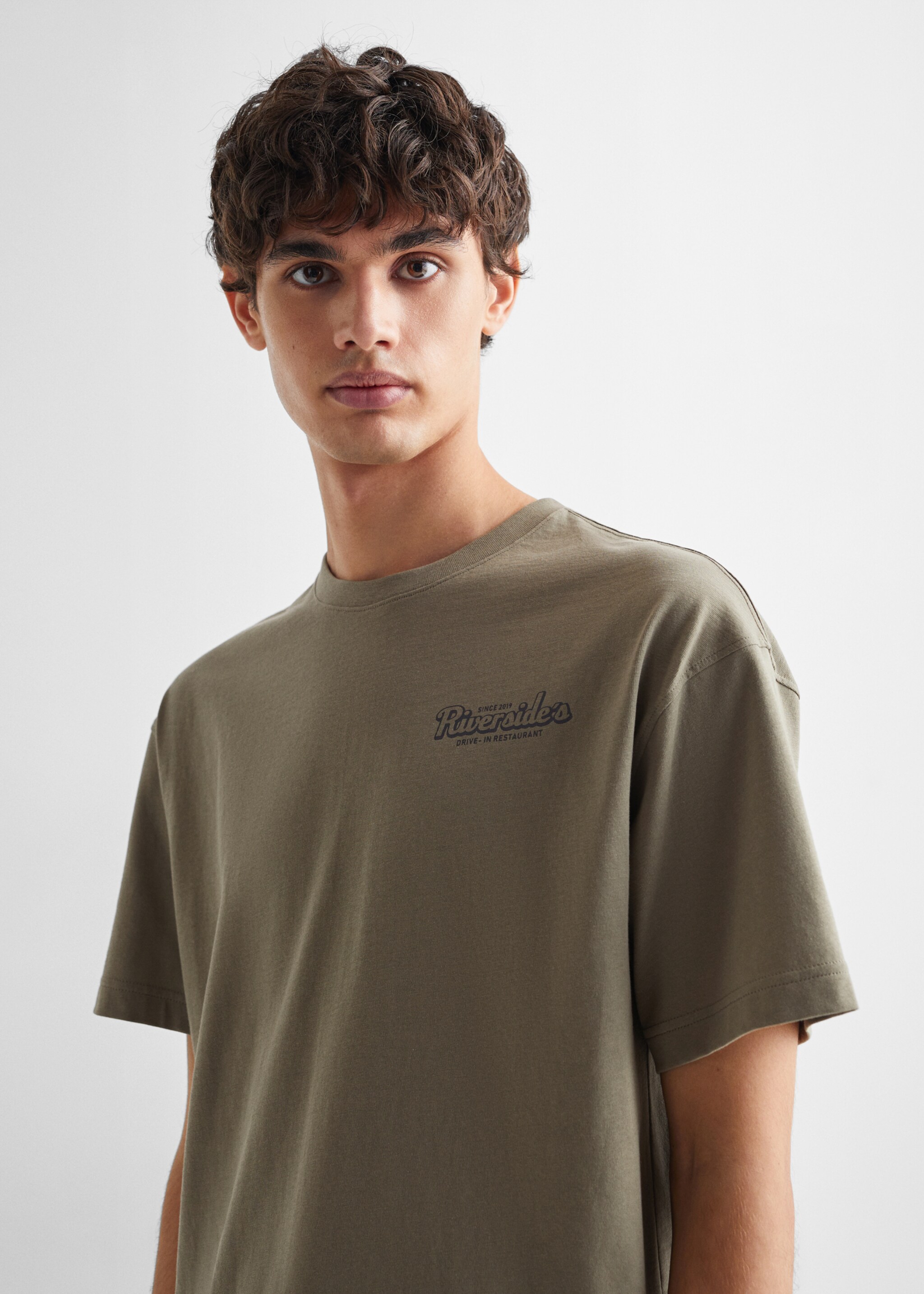 Message cotton T-shirt - Details of the article 1, Khaki. Ref: 67052914-00.