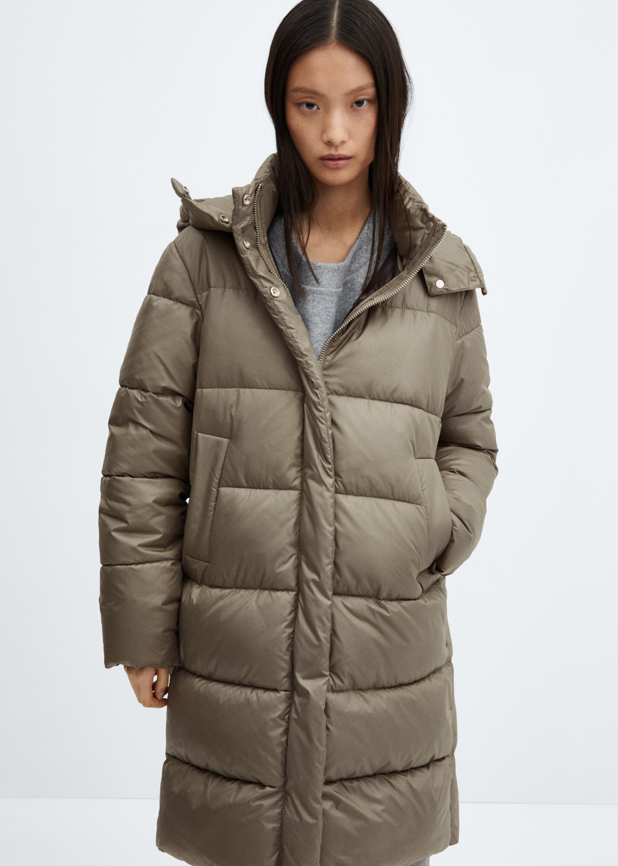 Steppanorak mit abnehmbarer Kapuze - Mittlere Ansicht, Khaki. Ref: 67053263-00.