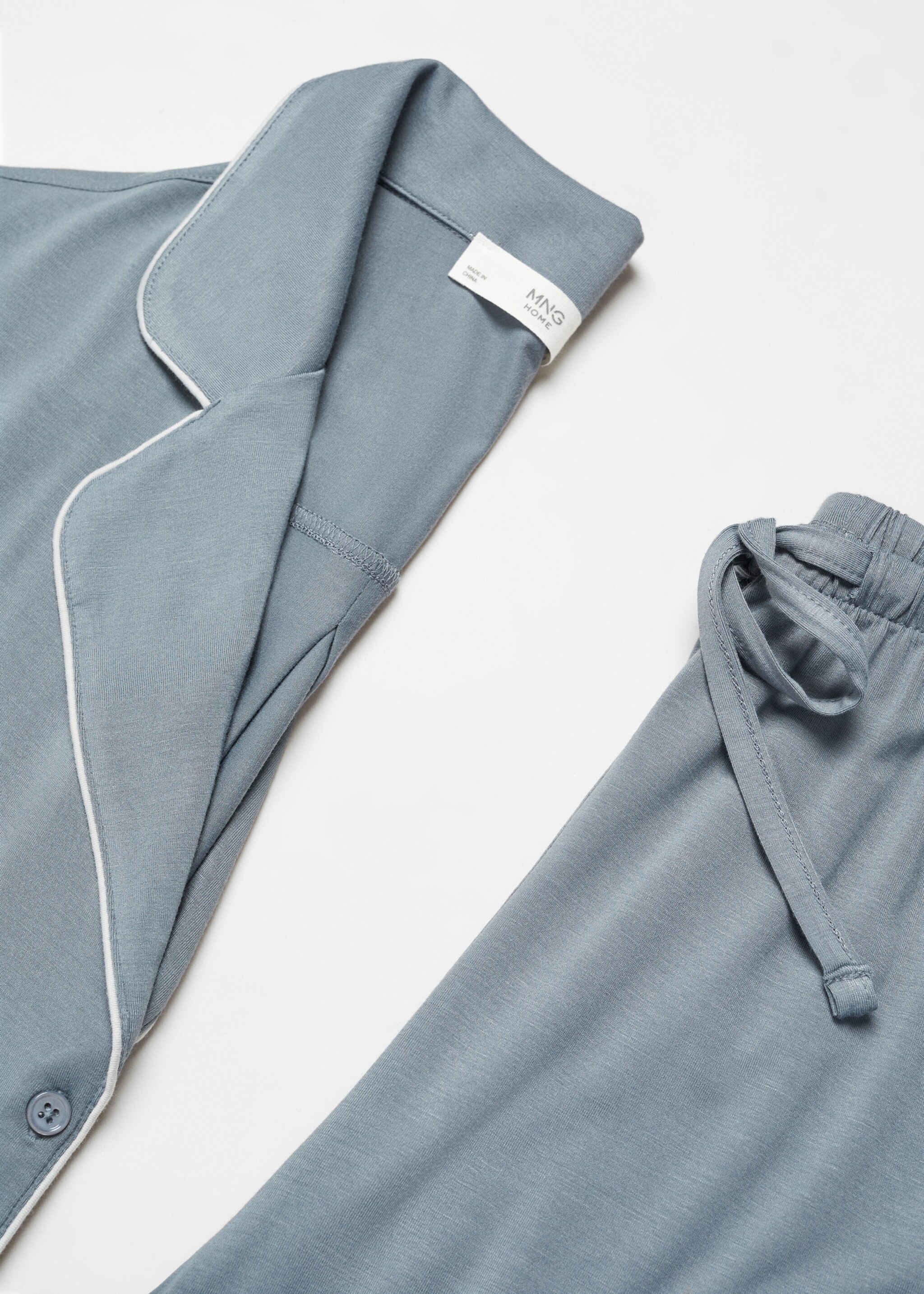 Pyjama shirt with trim - Details of the article 8, Ink Blue. Ref: 67054020-00.