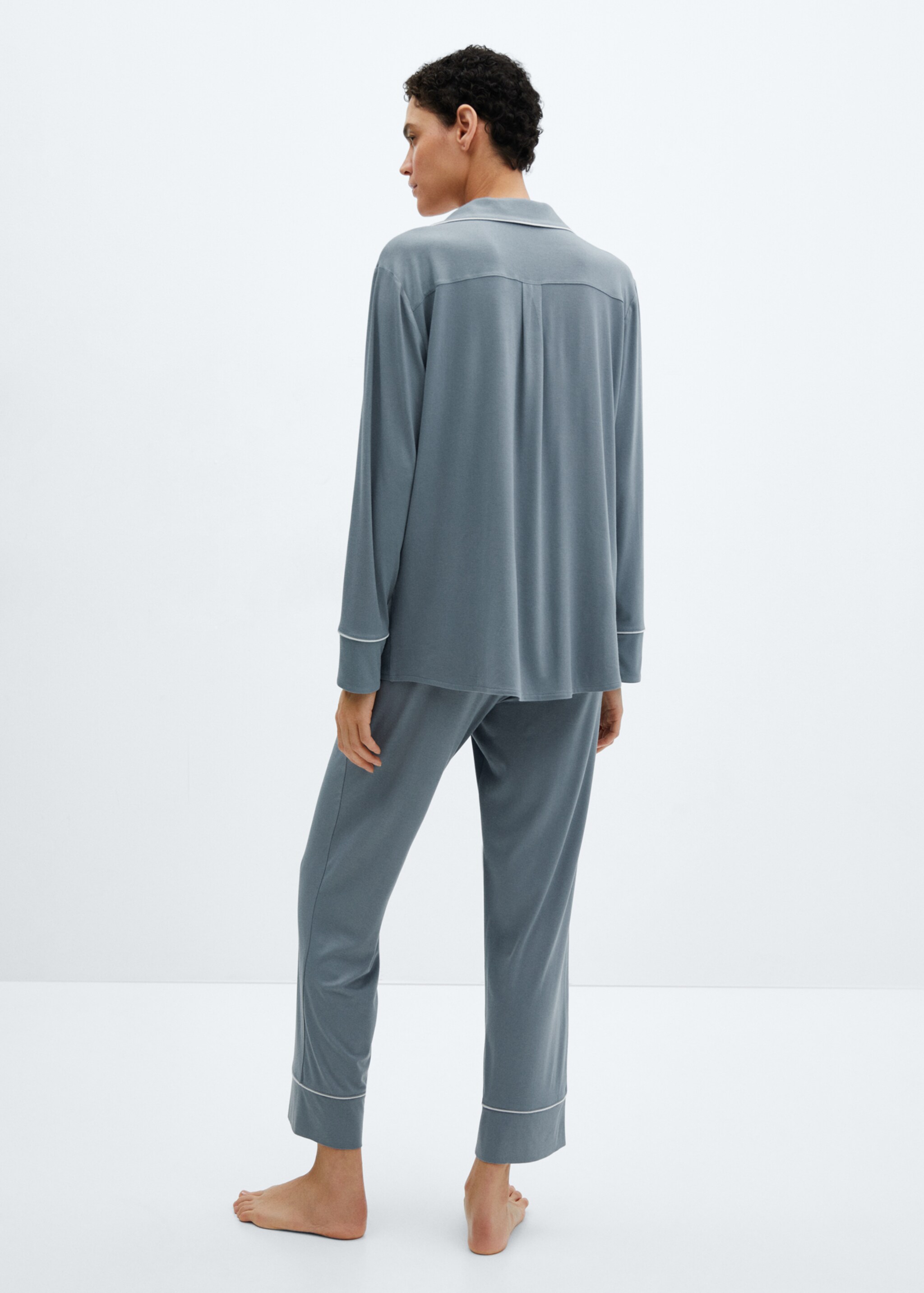 Pyjama shirt with trim - Reverse of the article, Ink Blue. Ref: 67054020-00.