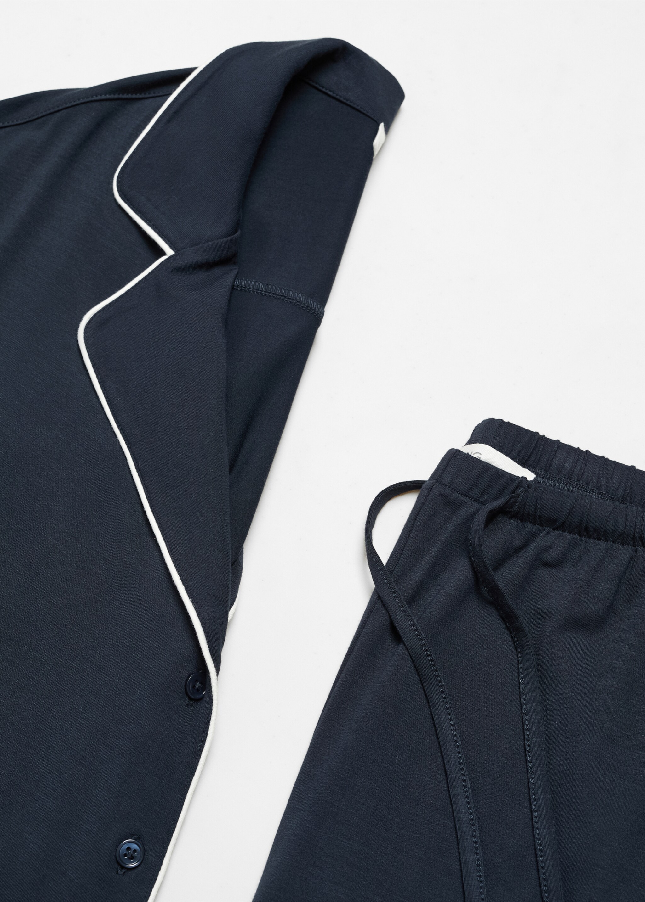 Pyjama shirt with trim - Details of the article 0, Dark Navy. Ref: 67054020-00.