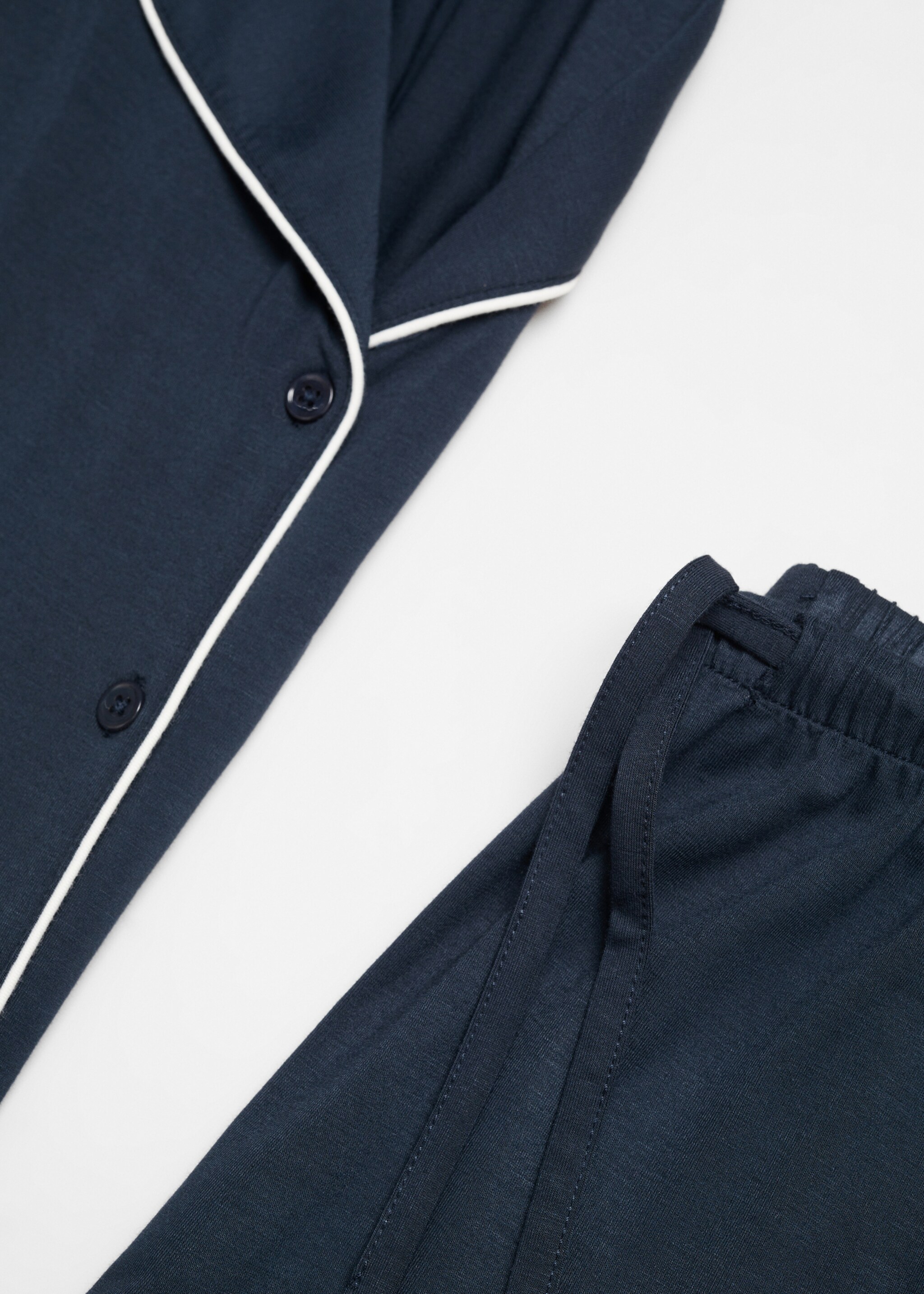 Pyjama shirt with trim - Details of the article 8, Dark Navy. Ref: 67054020-00.