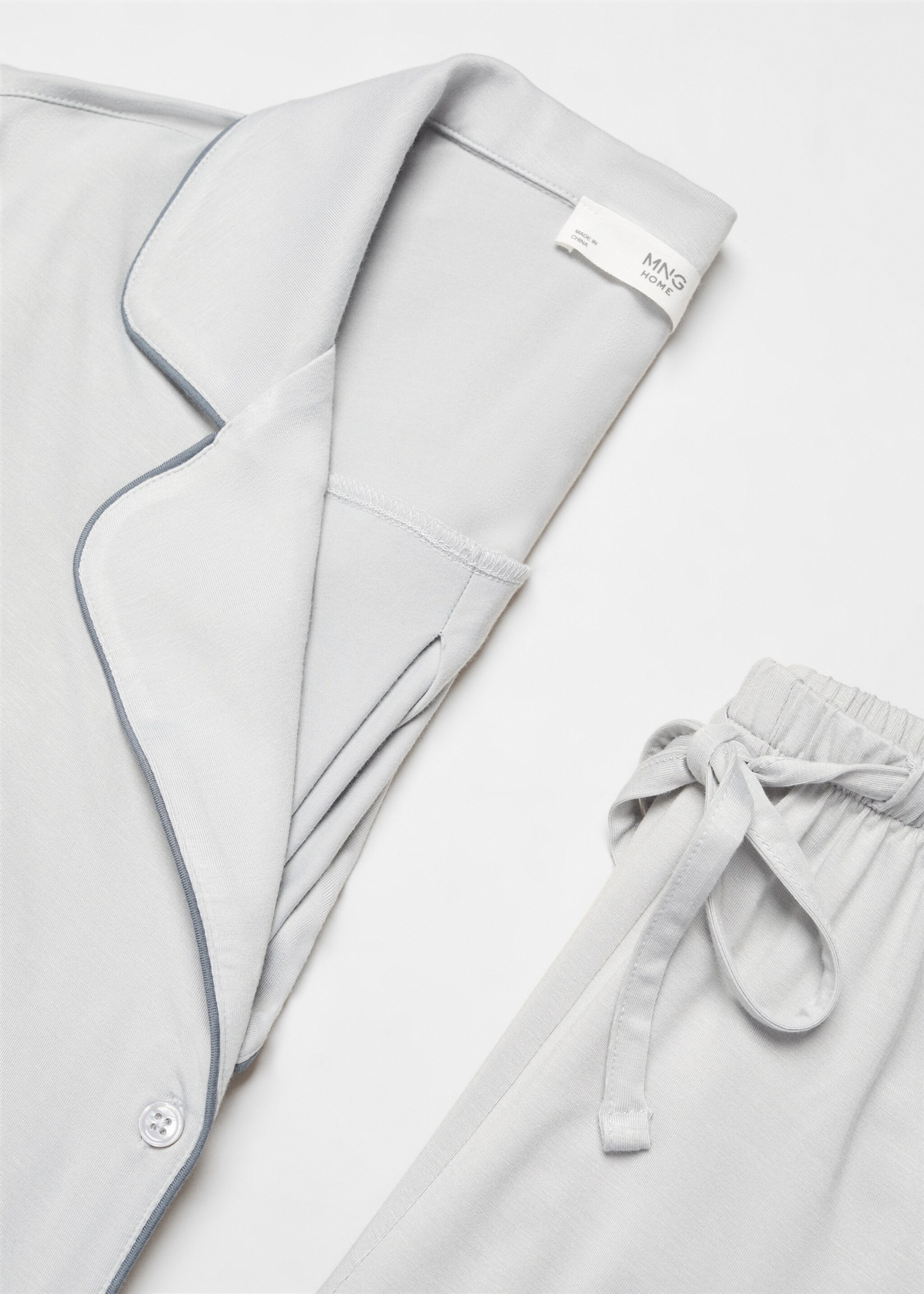Pyjama shirt with trim - Details of the article 8, Light Heather Grey. Ref: 67054020-00.