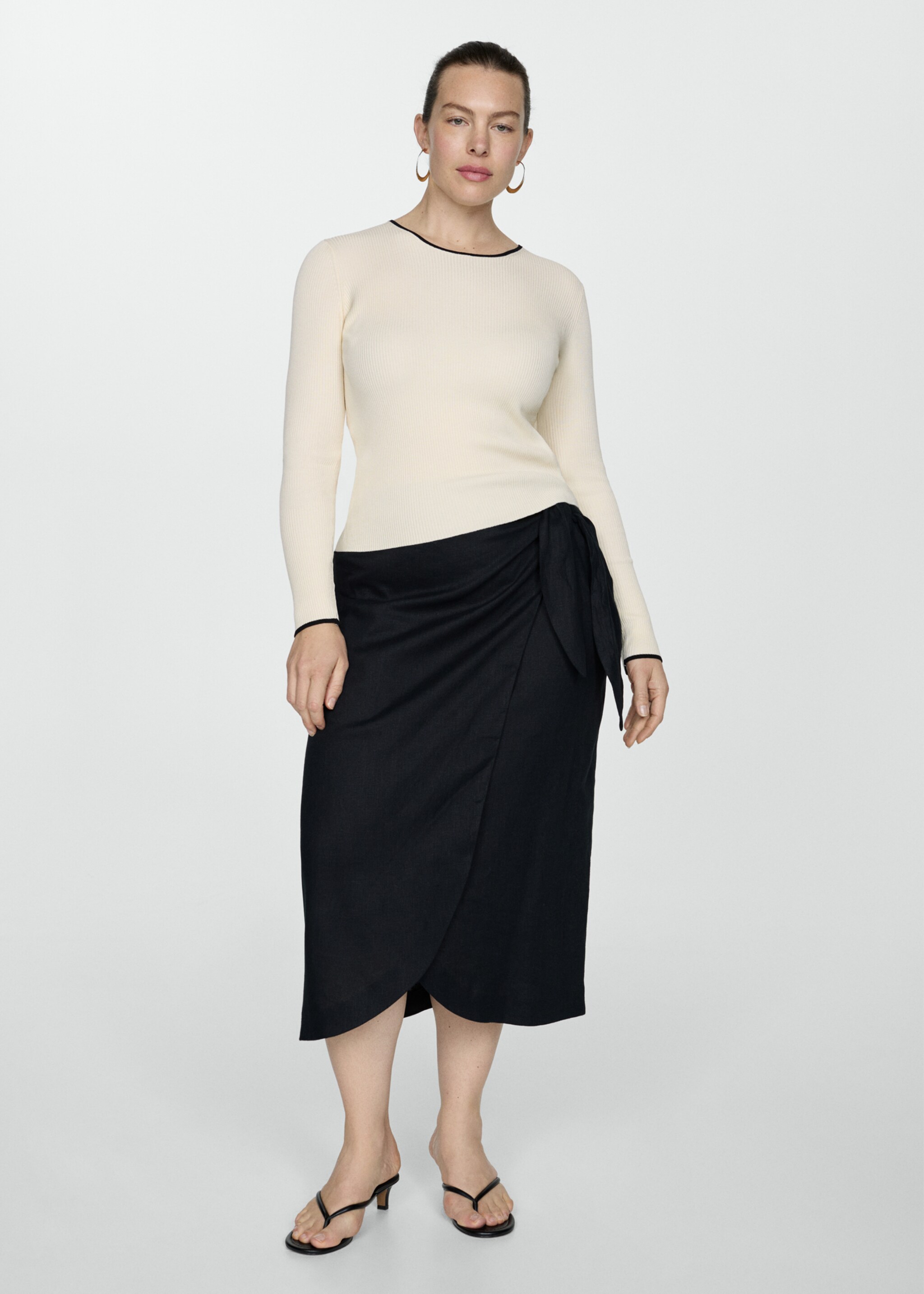 Contrast trim sweater - Details of the article 3, Ecru. Ref: 67054034-00.