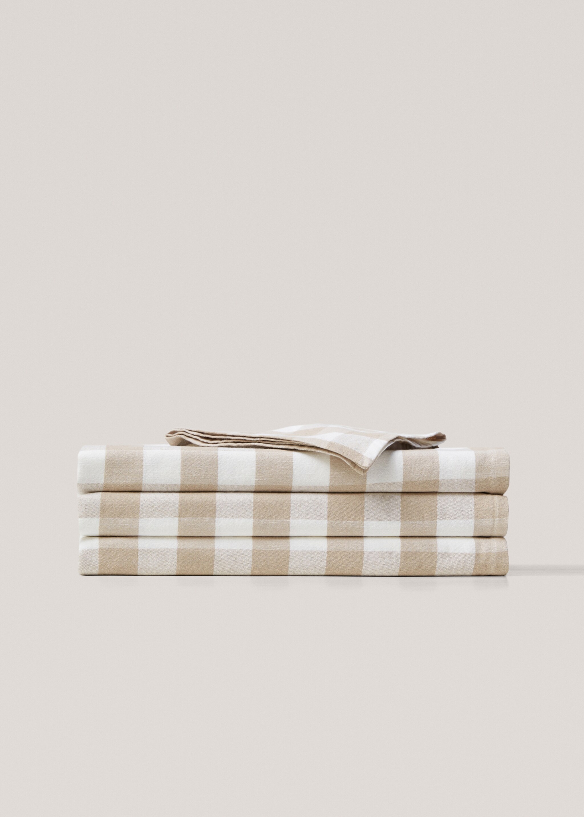 Cotton linen gingham tablecloth 170x250cm - Article without model, Beige. Ref: 67054036-00.