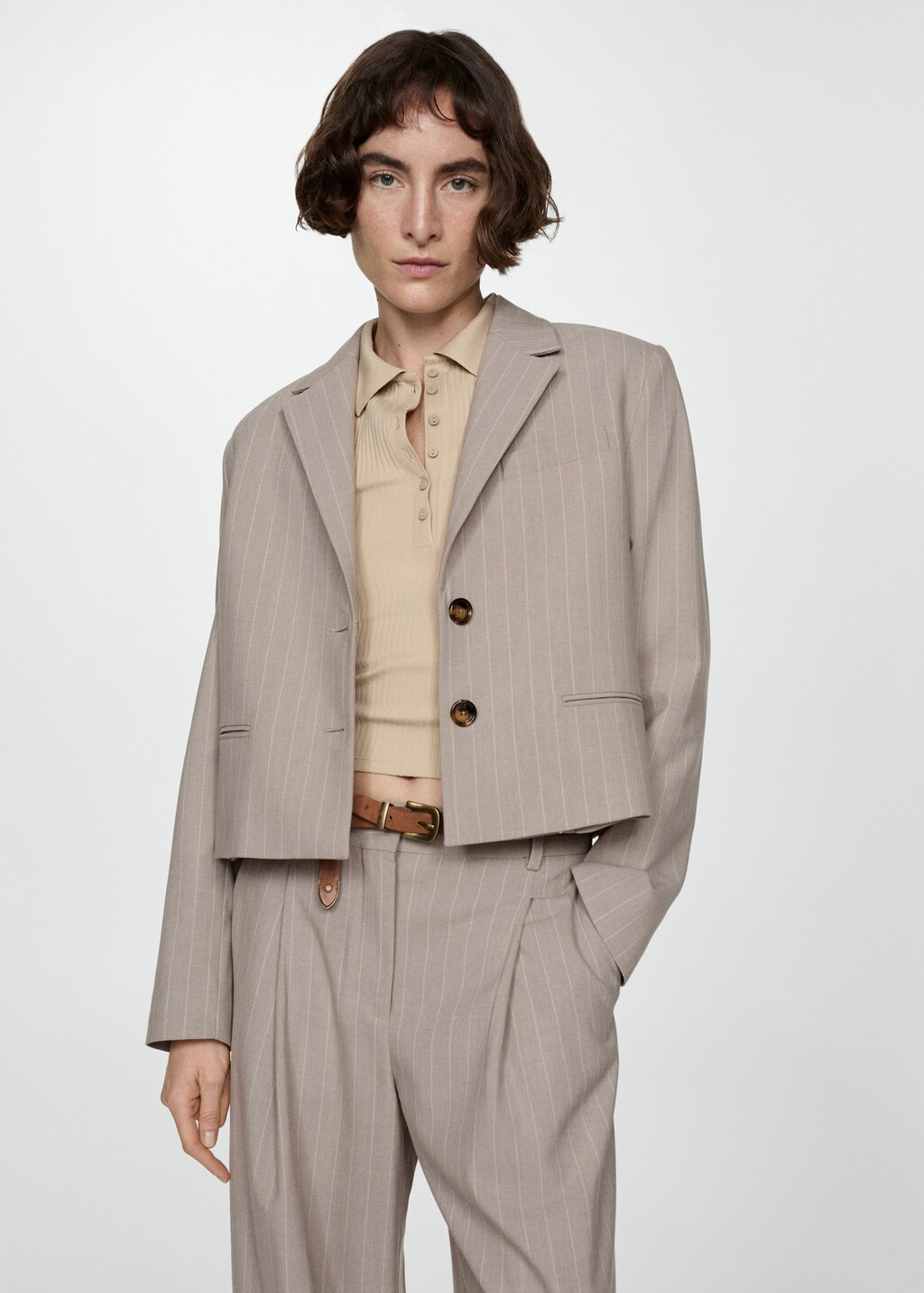 ☆STRIPED PEARL BUTTONS DRAPED COLLARLESS JACKET/KIMHEKIM☆ Striped Pearl Buttons Draped Collarless Jacket (Black
