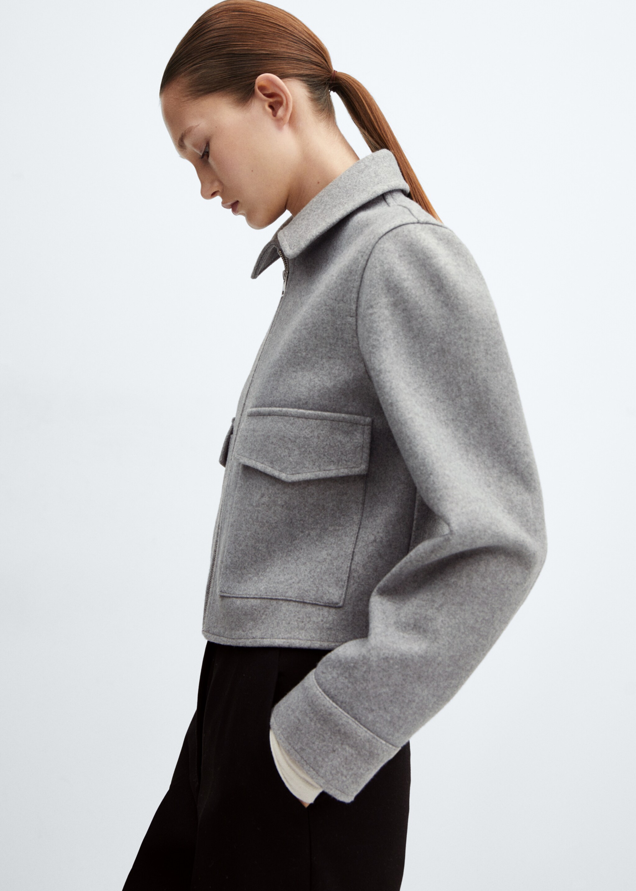 Jacke mit Zip-Taschen - Mittlere Ansicht, Mittelgrau meliert. Ref: 67054049-00.