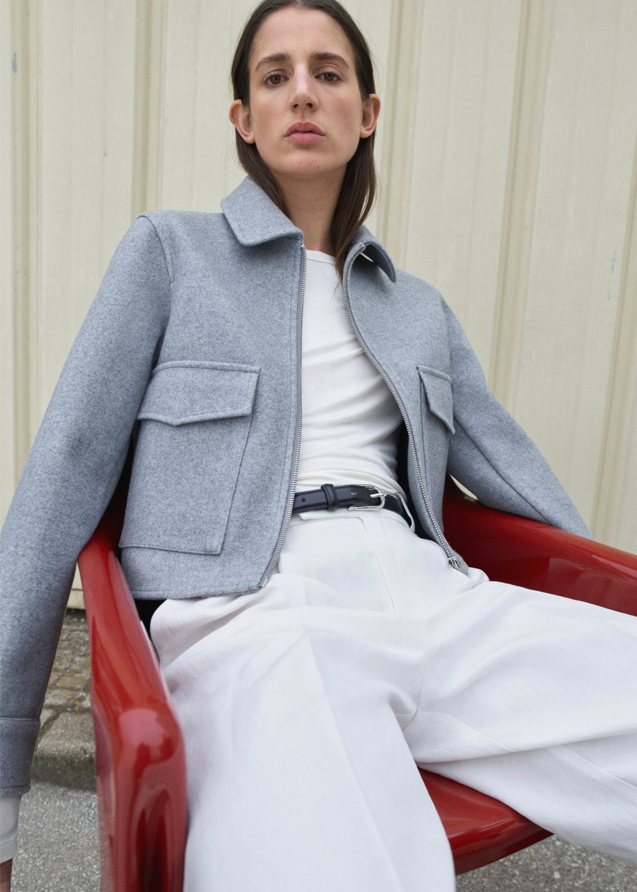 Jacke mit Zip-Taschen - Detail des Artikels 7, Mittelgrau meliert. Ref: 67054049-00.