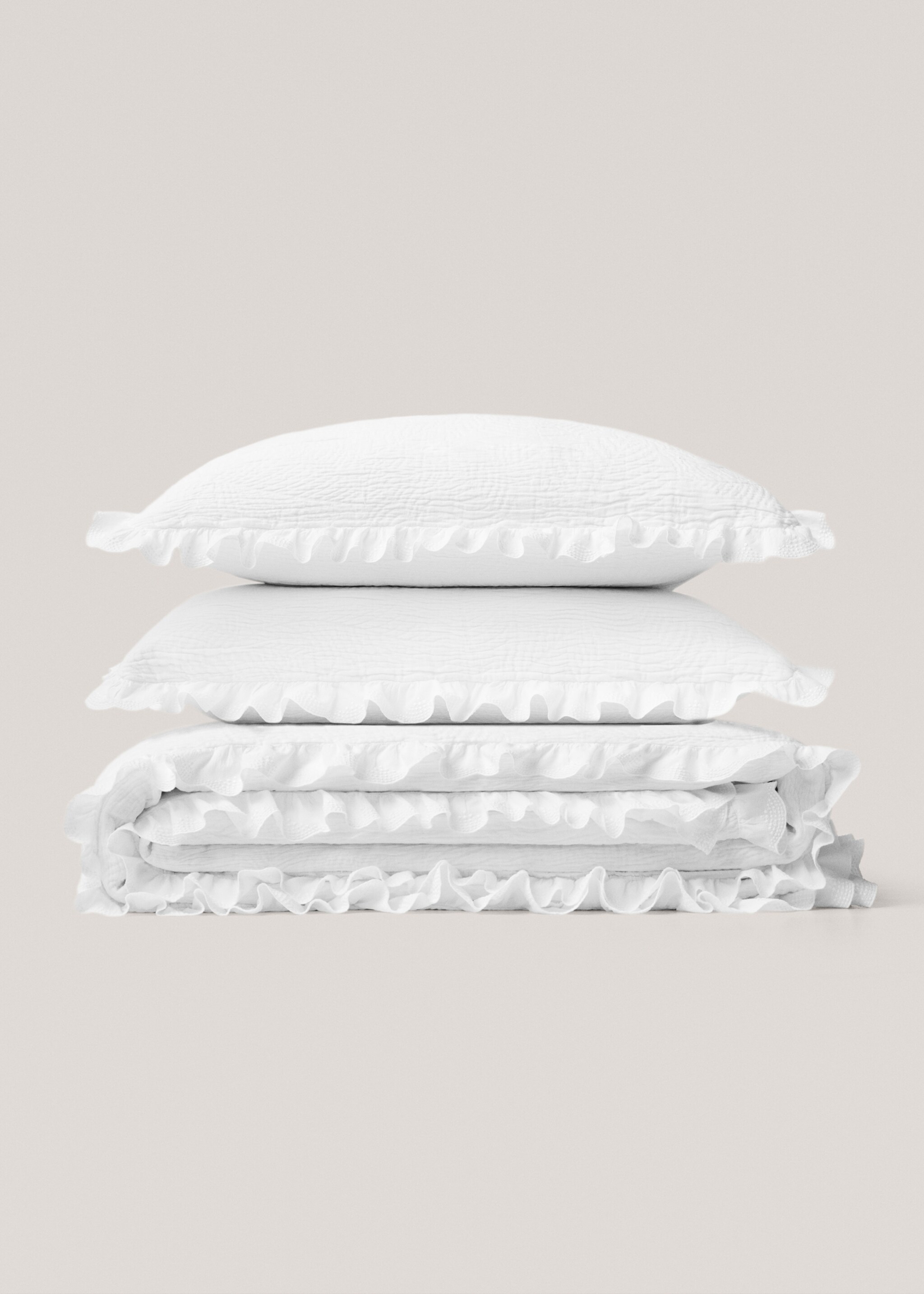 Ruffled jacquard cotton quilt - Details of the article 3, White. Ref: 67054065-00.