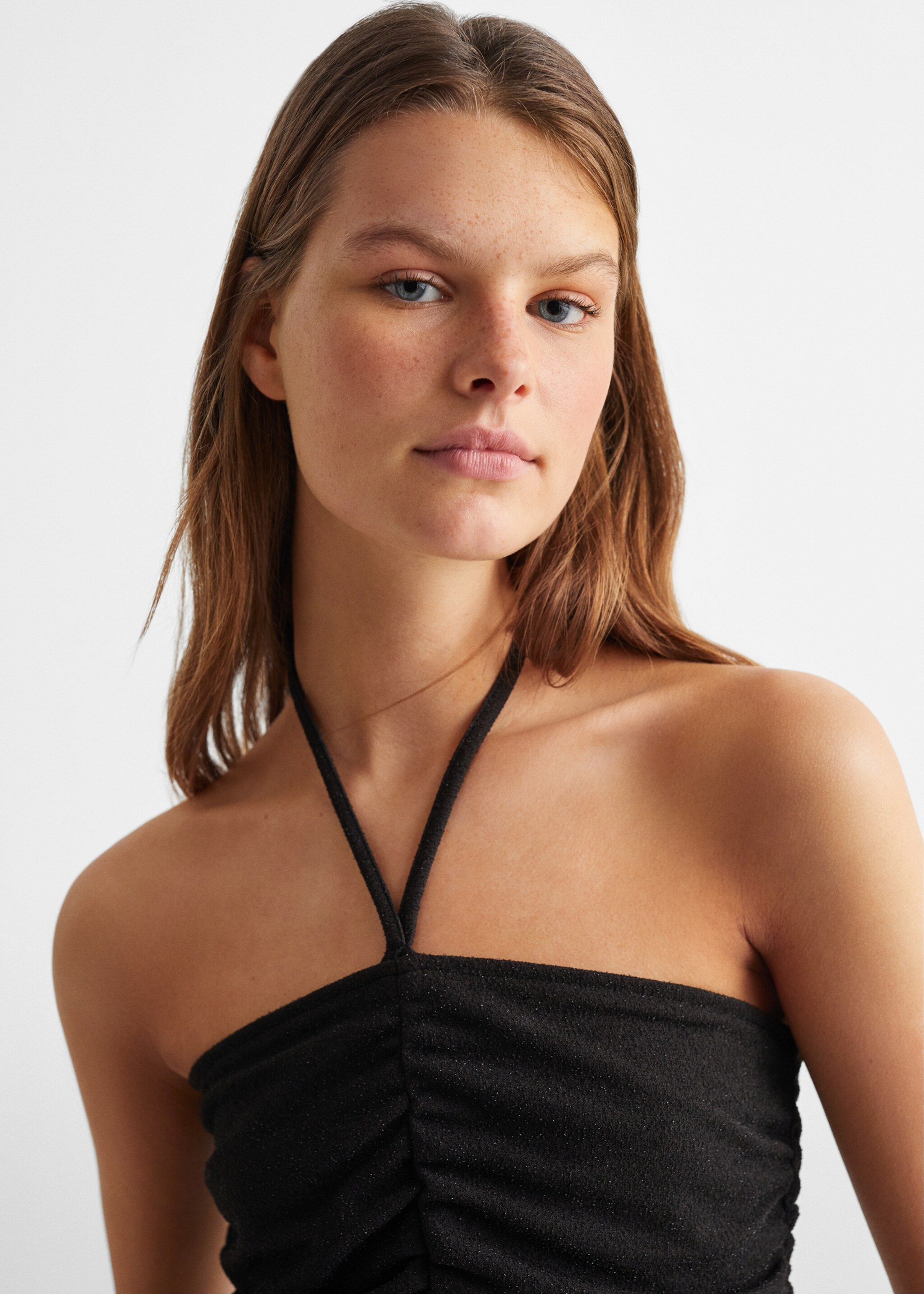 Glossed-effect top - Details of the article 1, Black. Ref: 67054472-00.