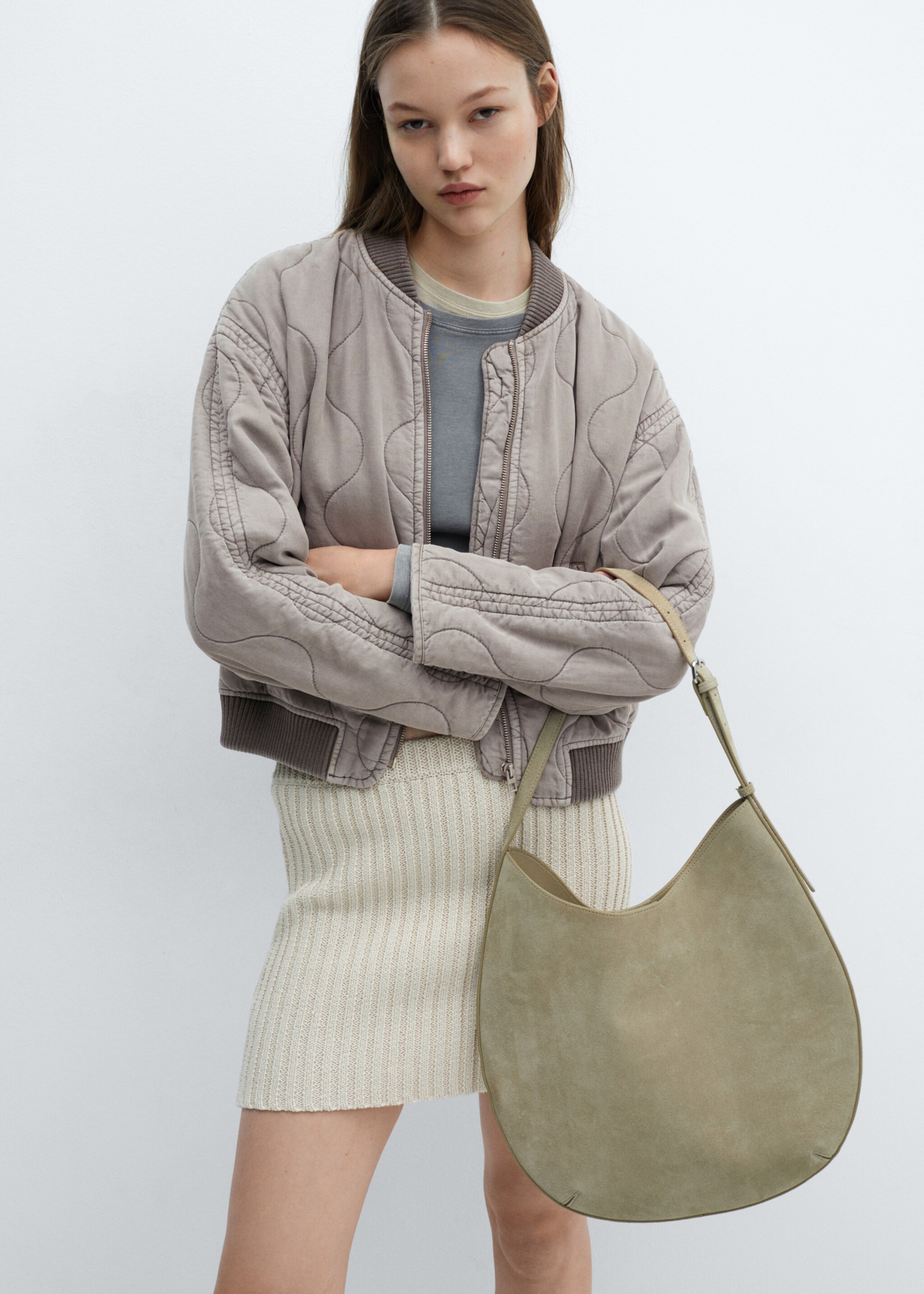 Quilted bomber jacket - Medium plane, Light Heather Grey. Ref: 67054785-00.
