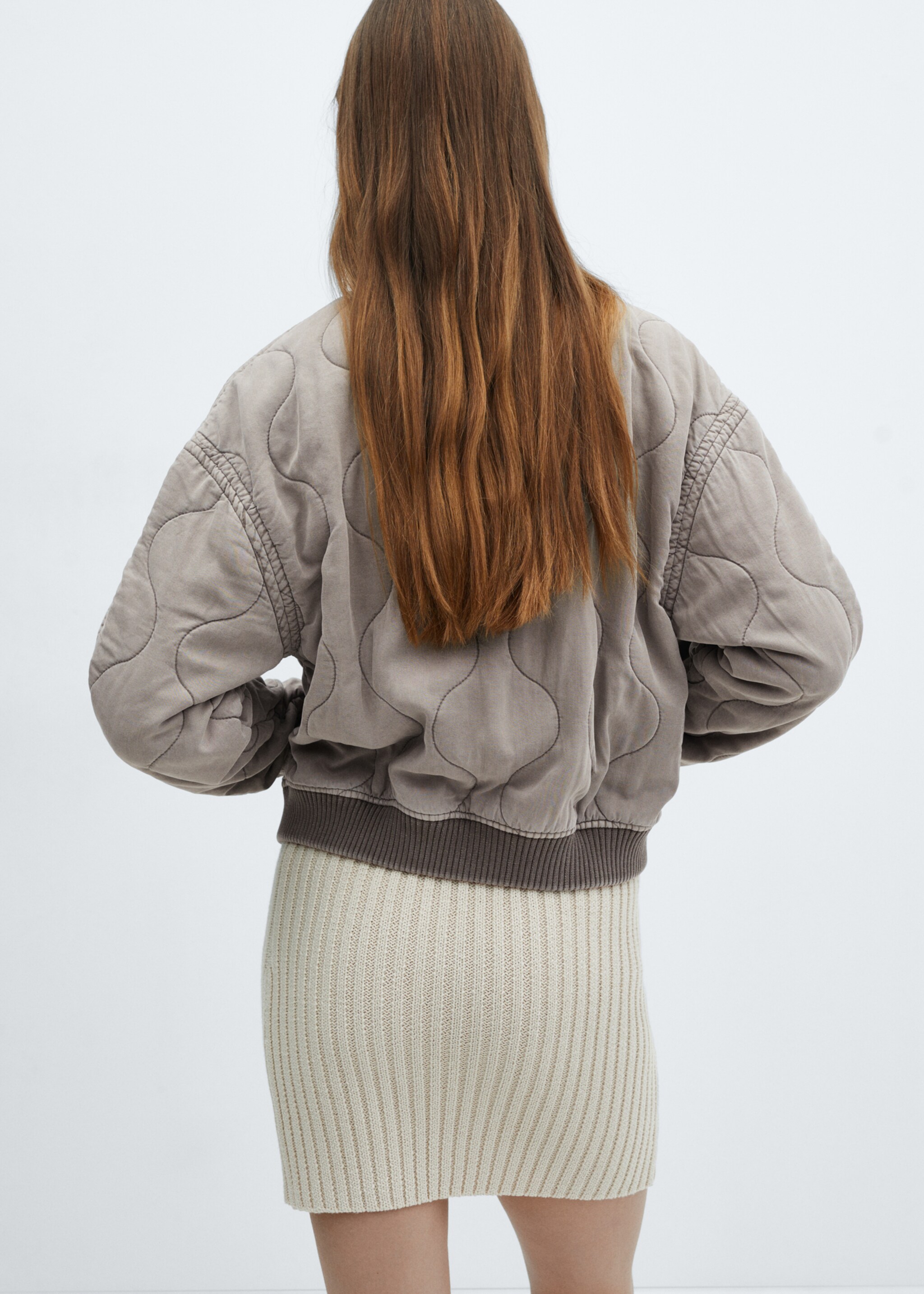 Quilted bomber jacket - Reverse of the article, Light Heather Grey. Ref: 67054785-00.