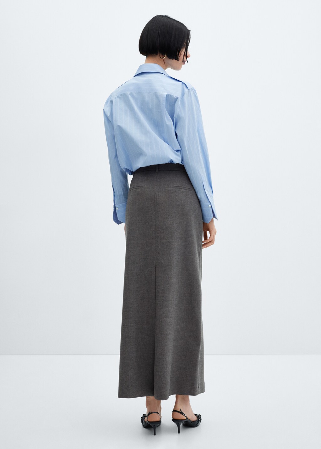 【Anyone more】Kenta Grey Washing Long Skirt WanzeLongGatheredSkirtinSteelG