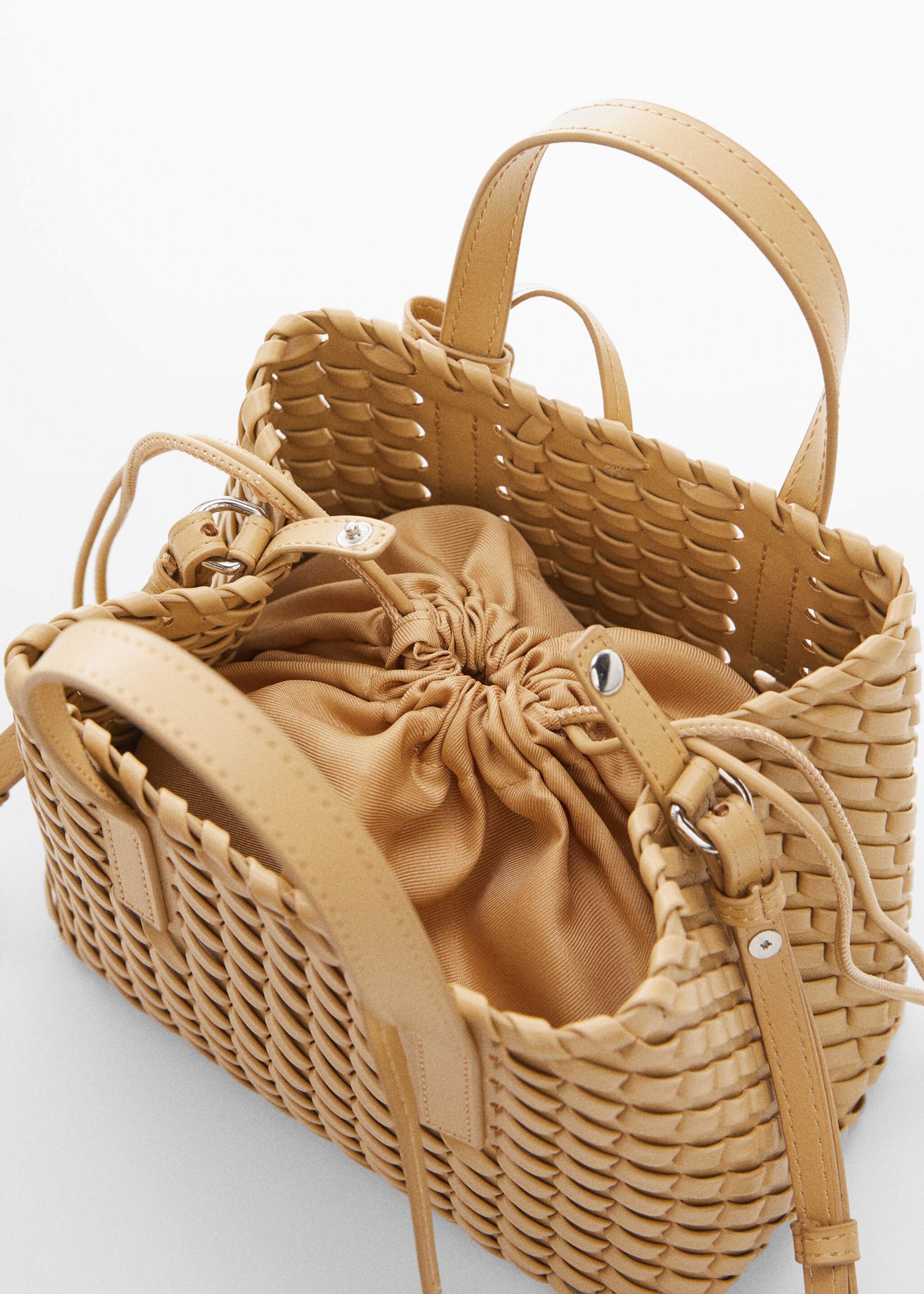 Double-handle braided bag - Details of the article 1, Beige. Ref: 67055149-00.