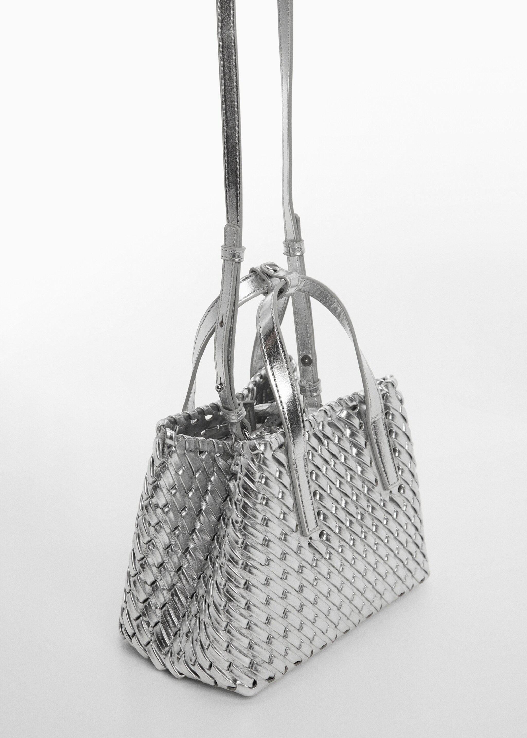 Double-handle braided bag - Medium plane, Silver. Ref: 67055149-00.