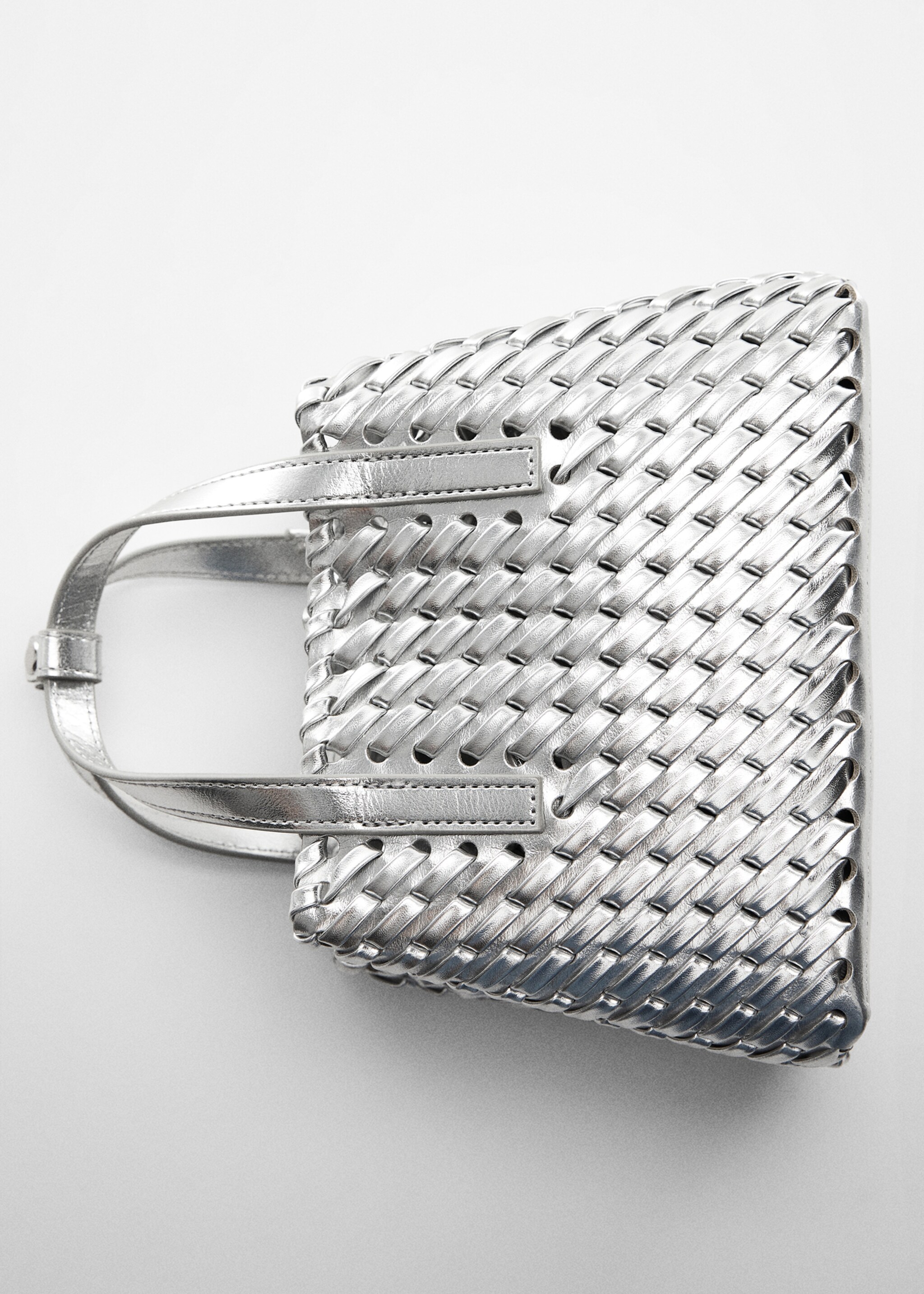 Double-handle braided bag - Details of the article 5, Silver. Ref: 67055149-00.