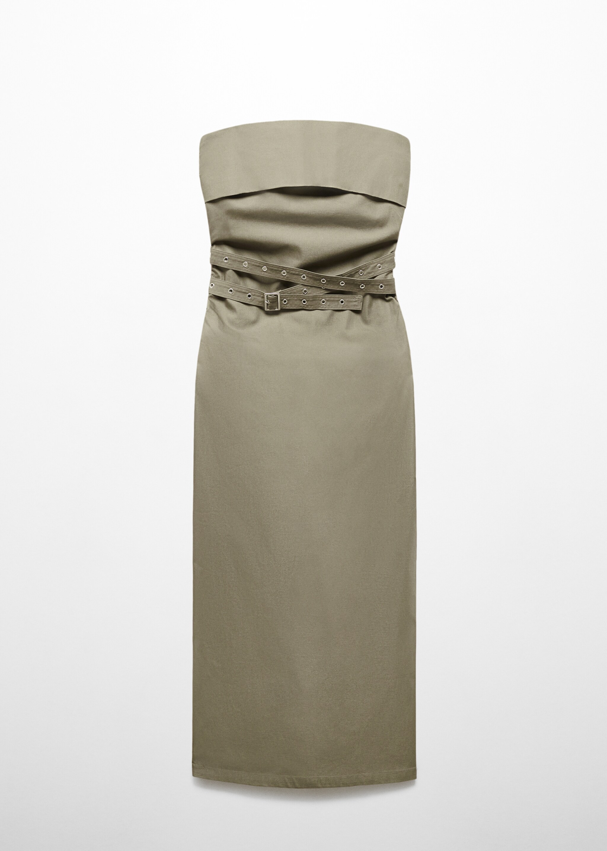 Belted strapless dress - Article without model, Khaki. Ref: 67055737-00.