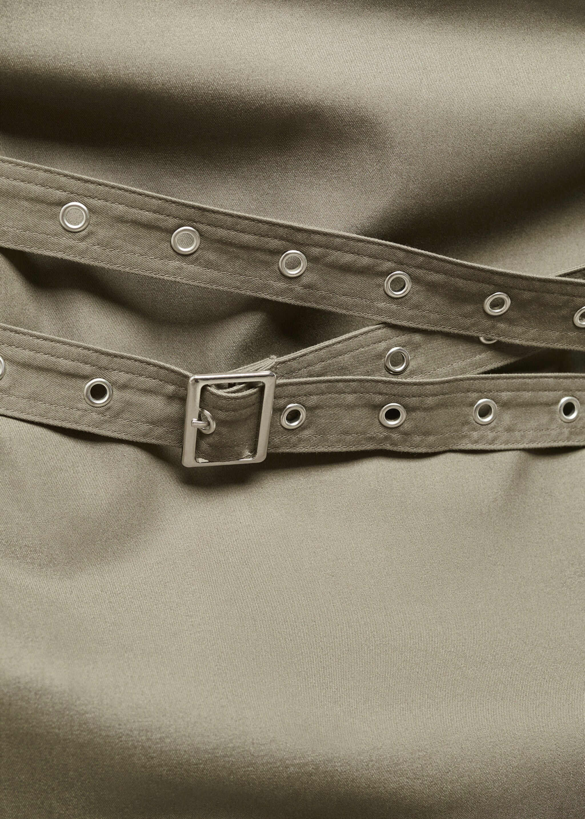 Belted strapless dress - Details of the article 8, Khaki. Ref: 67055737-00.