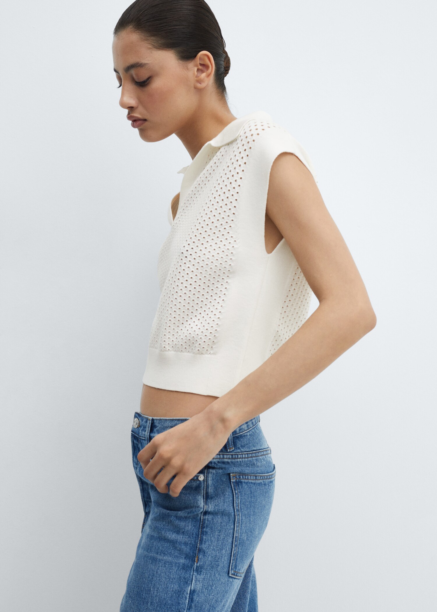 Openwork polo-neck top - Medium plane