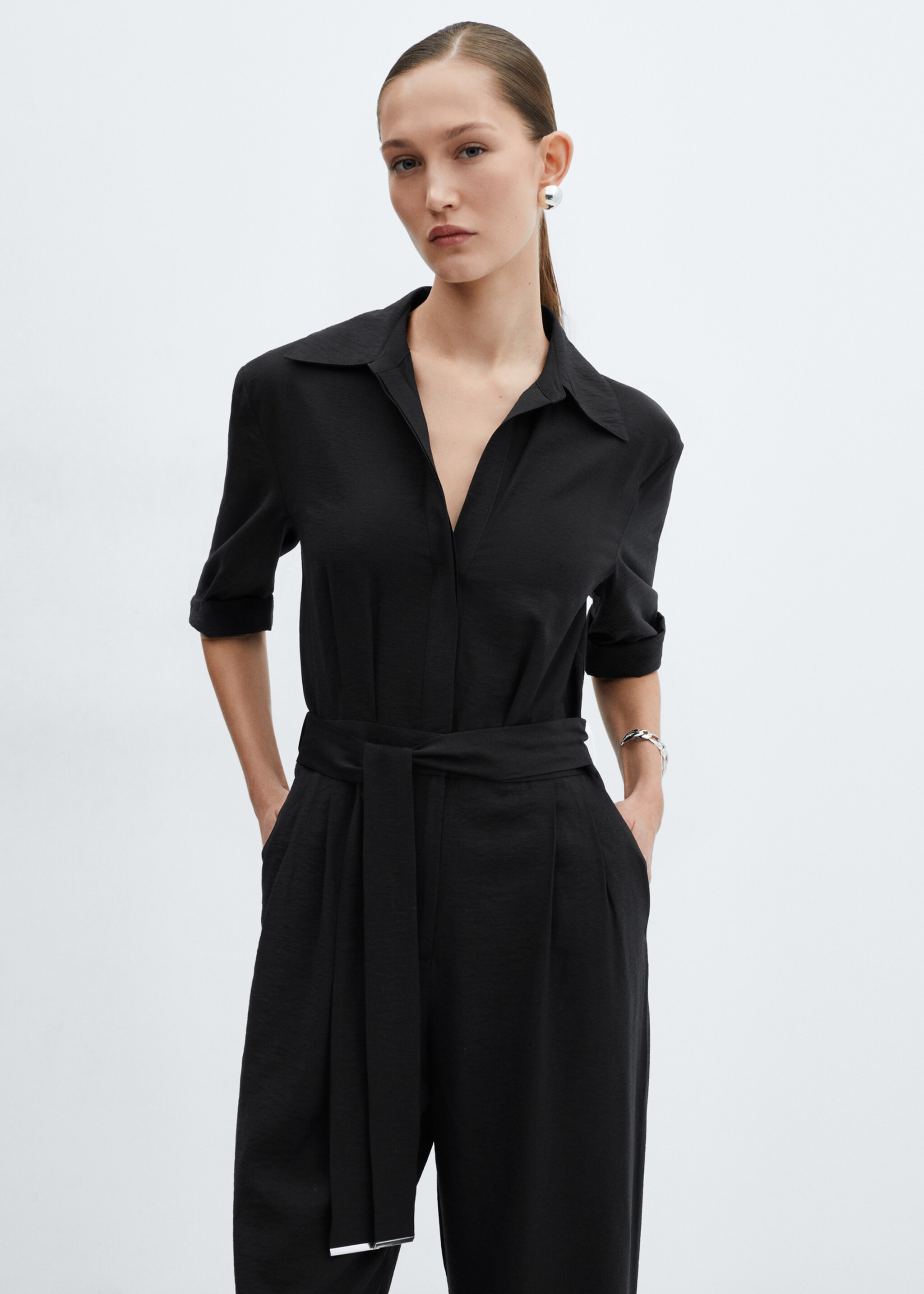 Belt long jumpsuit - Medium plane, Black. Ref: 67055750-00.