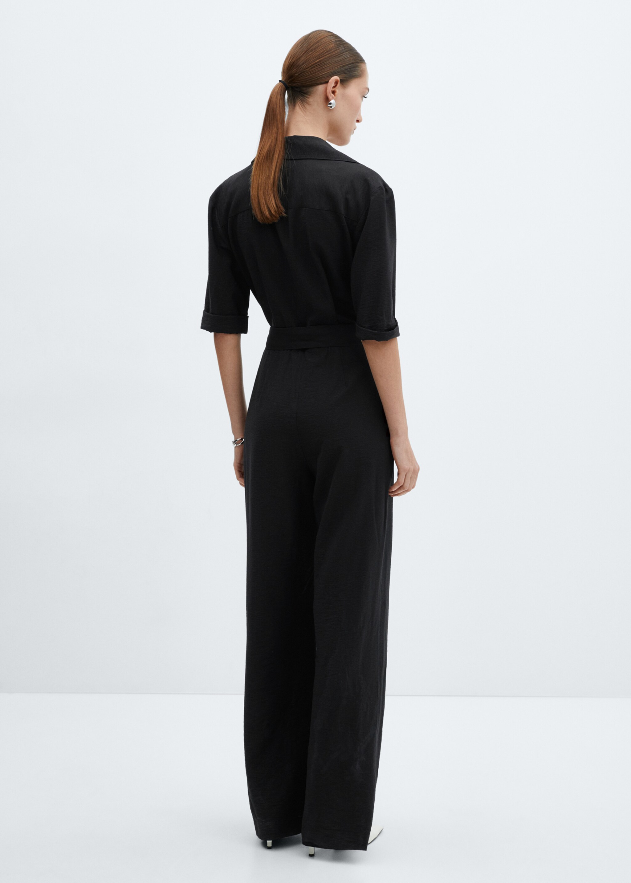 Belt long jumpsuit - Reverse of the article, Black. Ref: 67055750-00.