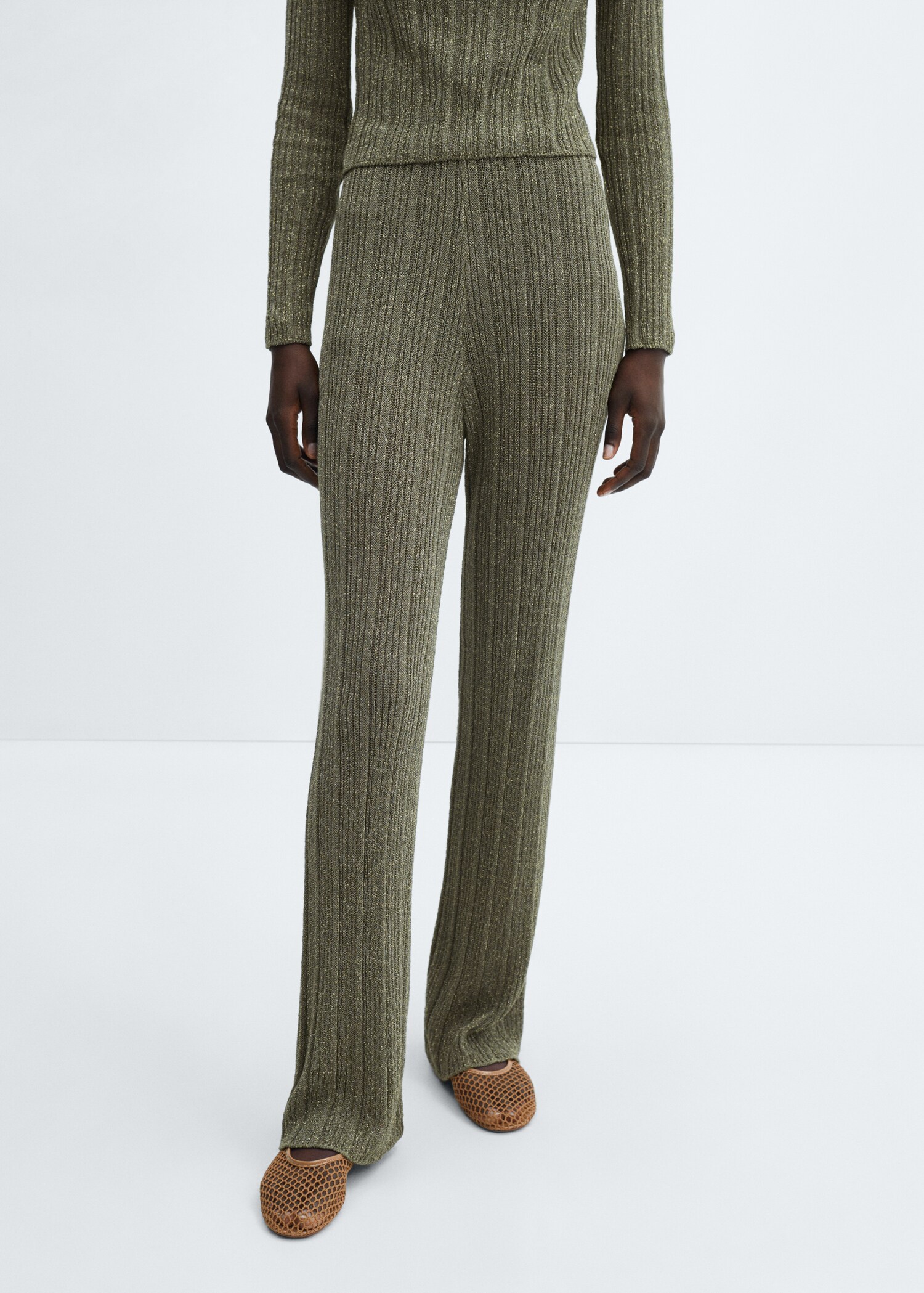 Straight-fit knitted lurex trousers - Medium plane