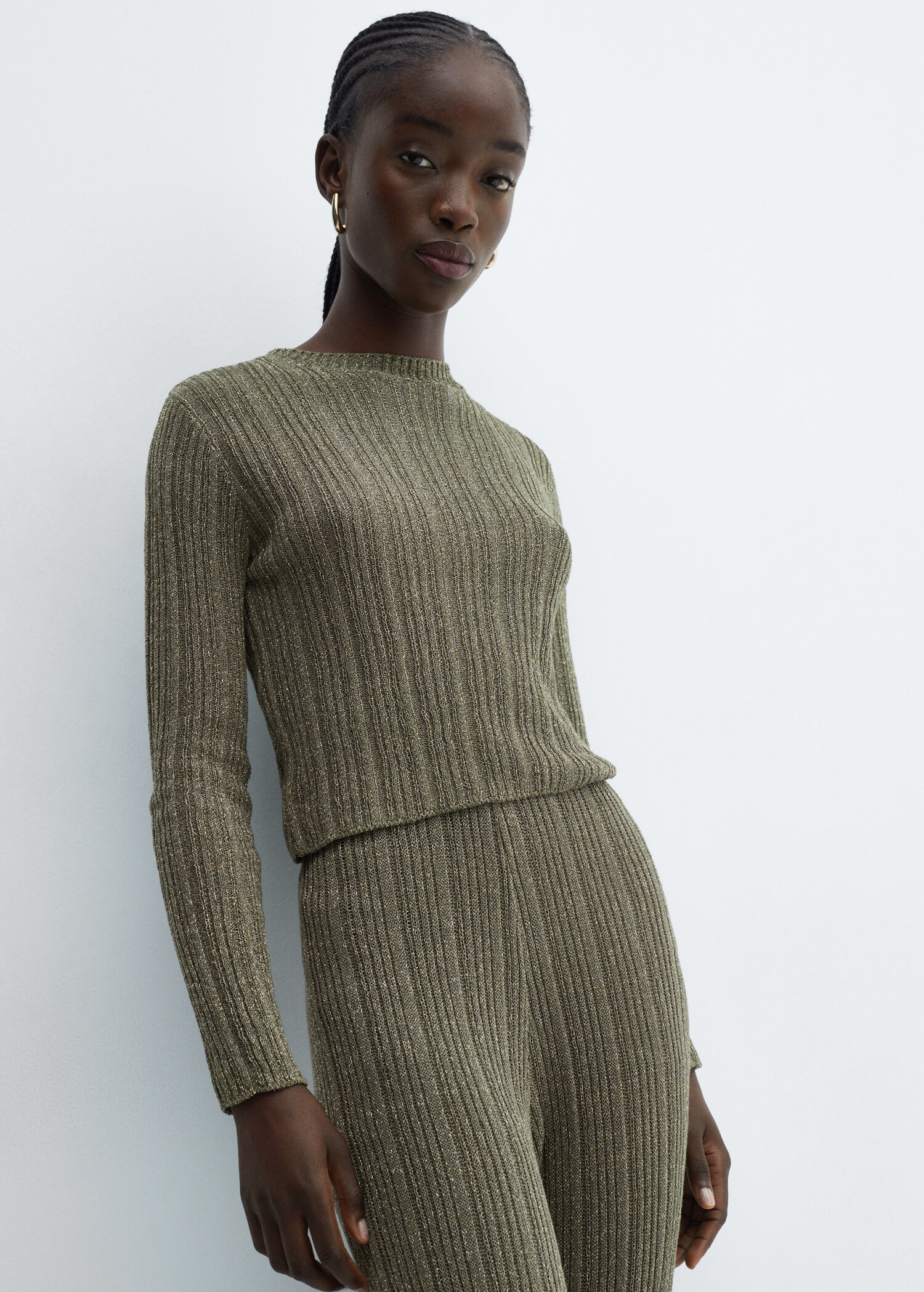 Straight-fit knitted lurex trousers - Details of the article 1