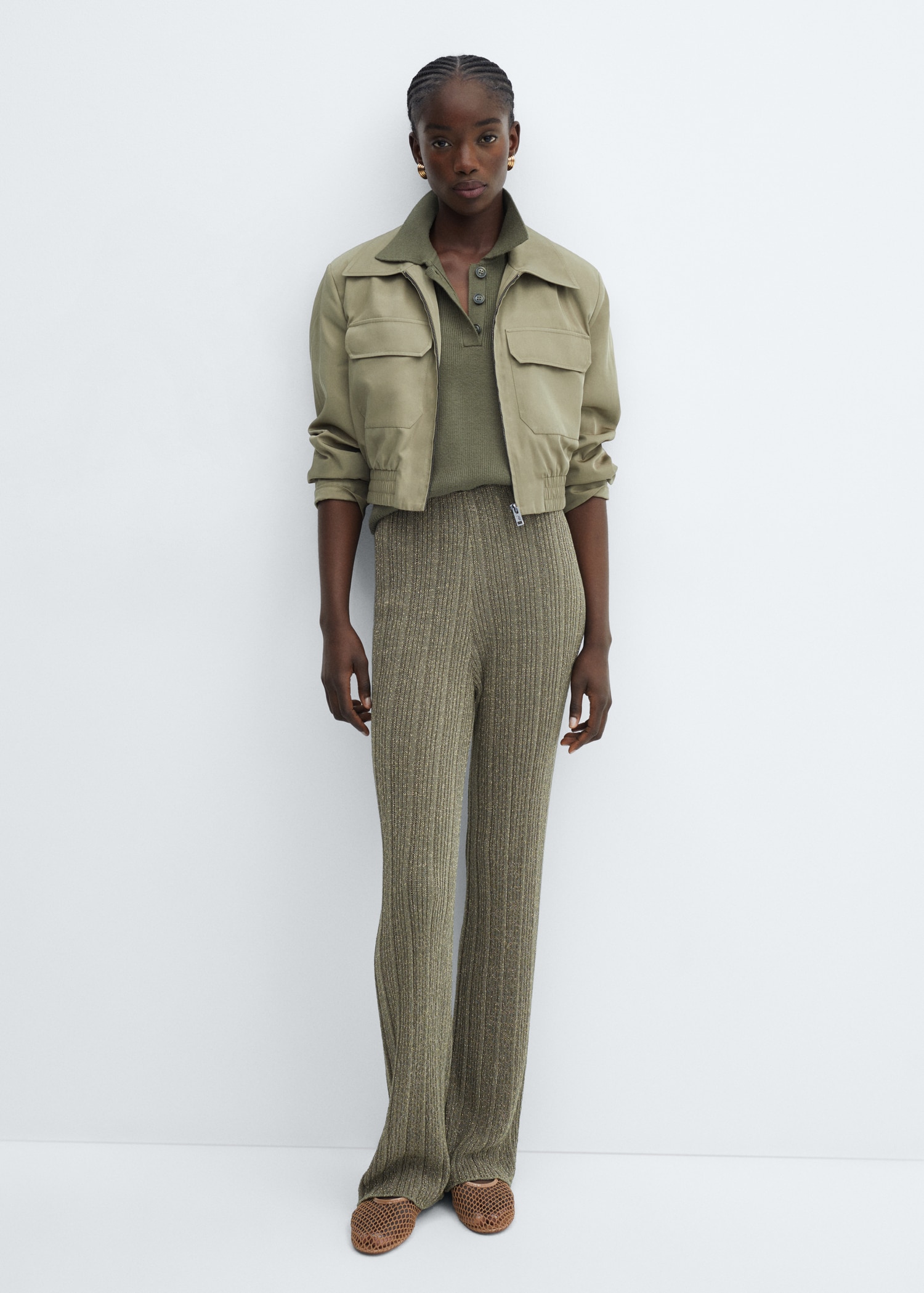 Pantalón recto punto lúrex - Main Image