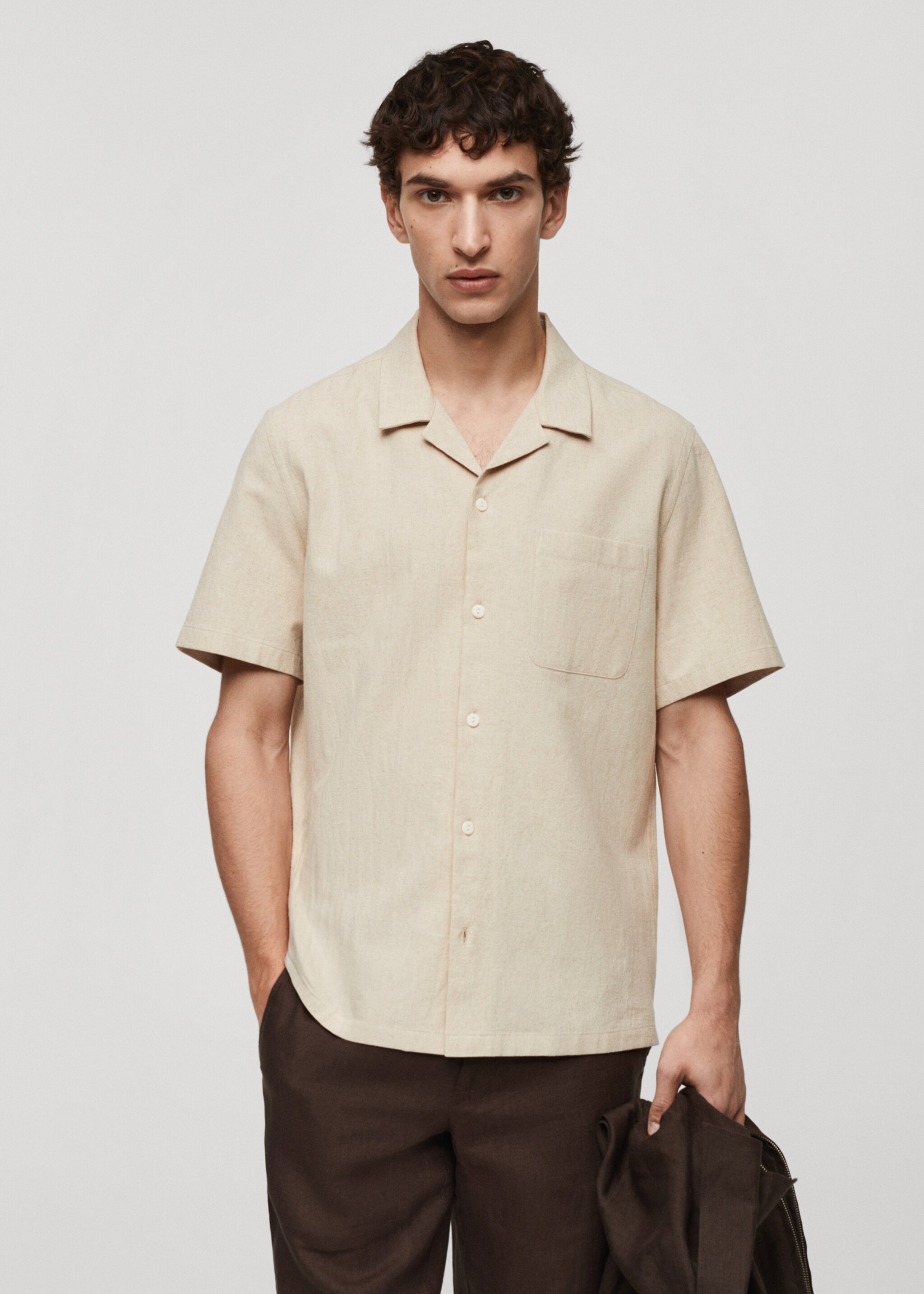 Linen shirt with bowling collar and pocket - Medium plane
