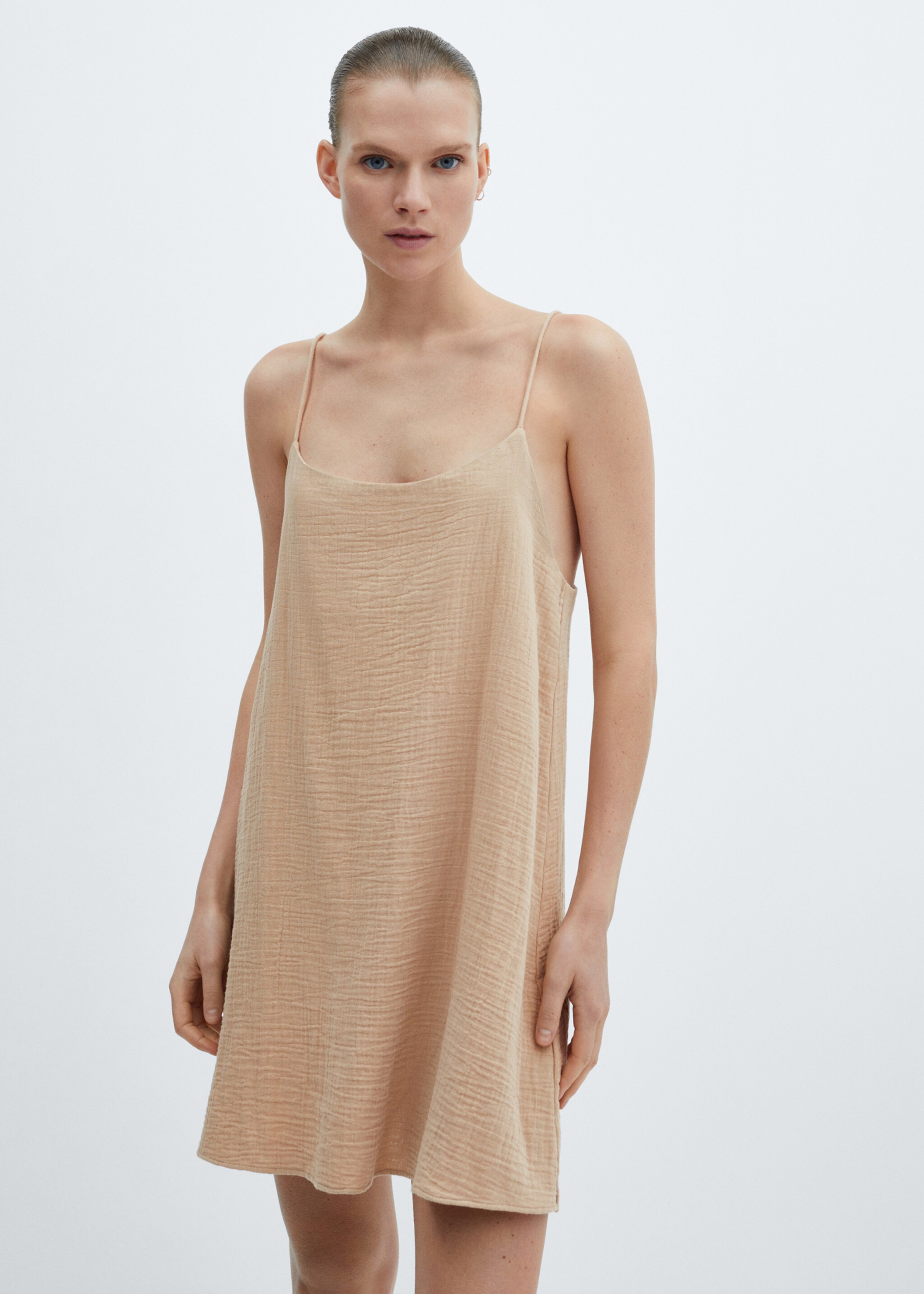 Chemise de nuit gaze de coton - Plan moyen, Marron moyen. Ref: 67055989-00.
