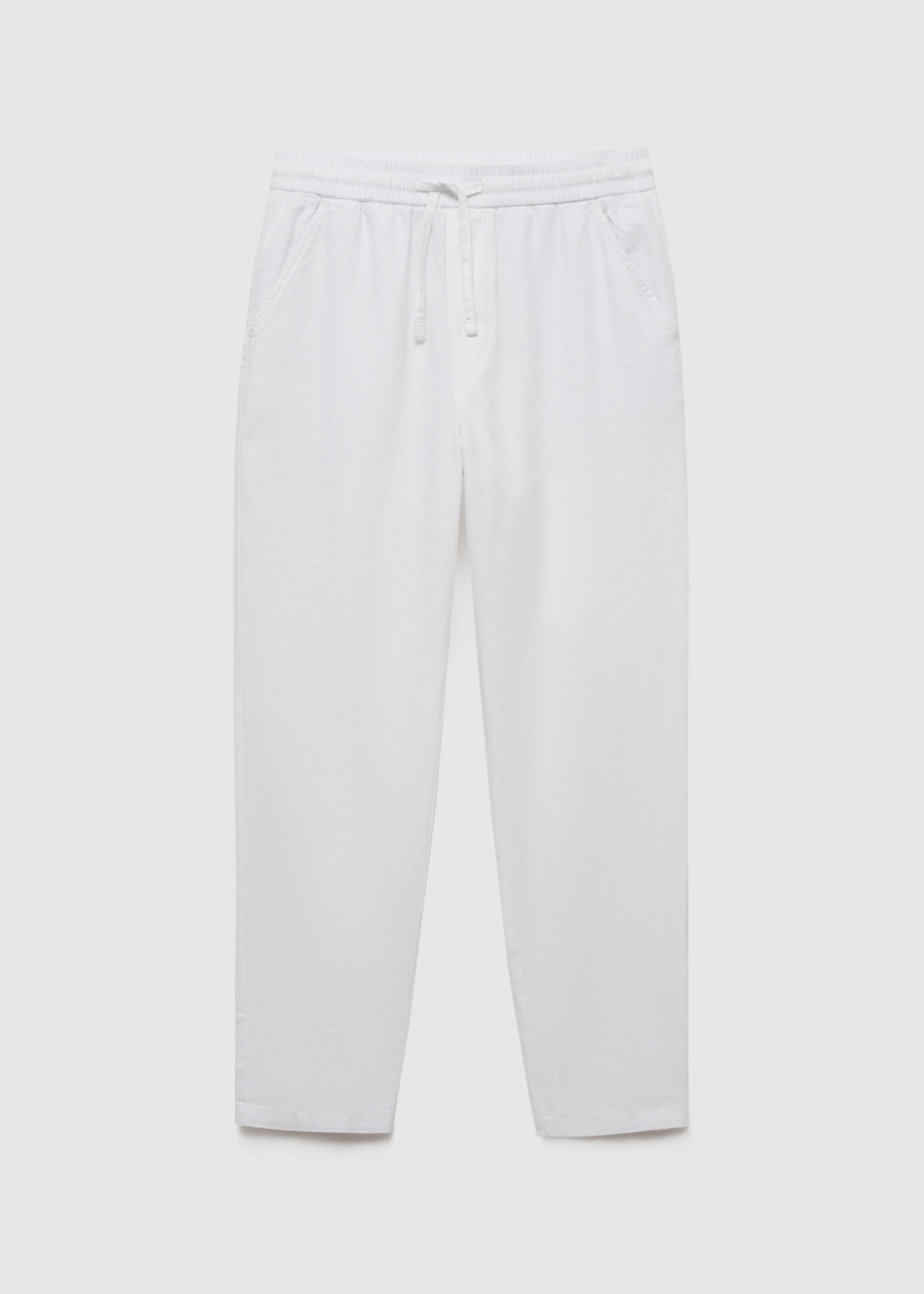 Linen-blend elastic waist trousers - Article without model, White. Ref: 67056015-00.
