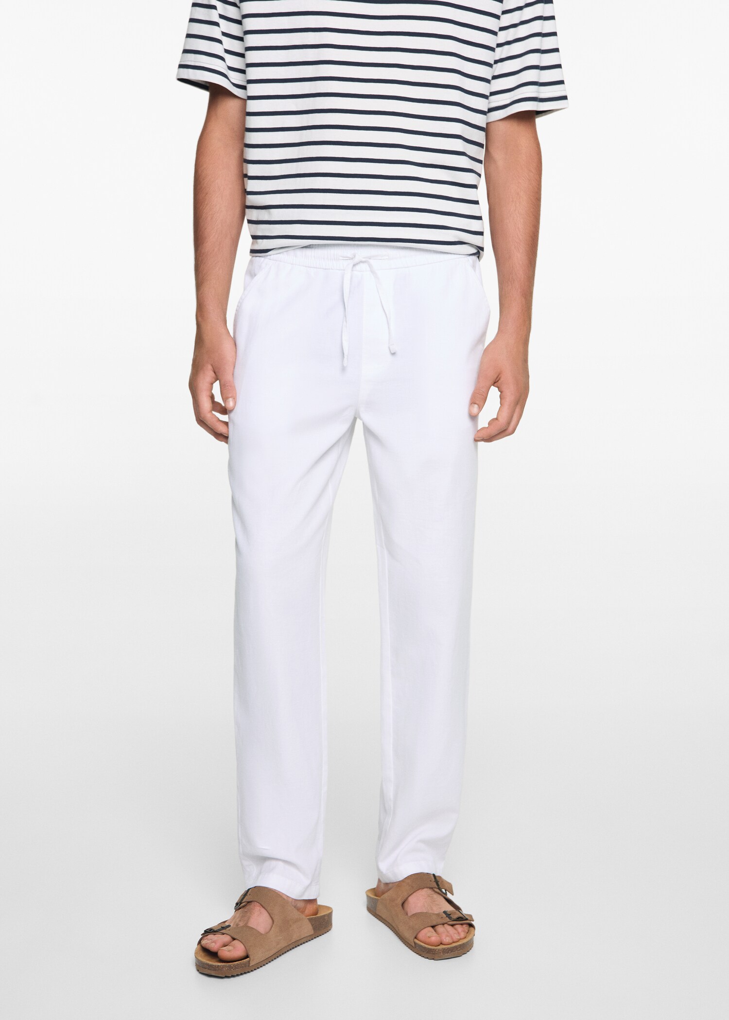 Linen-blend elastic waist trousers - Details of the article 6