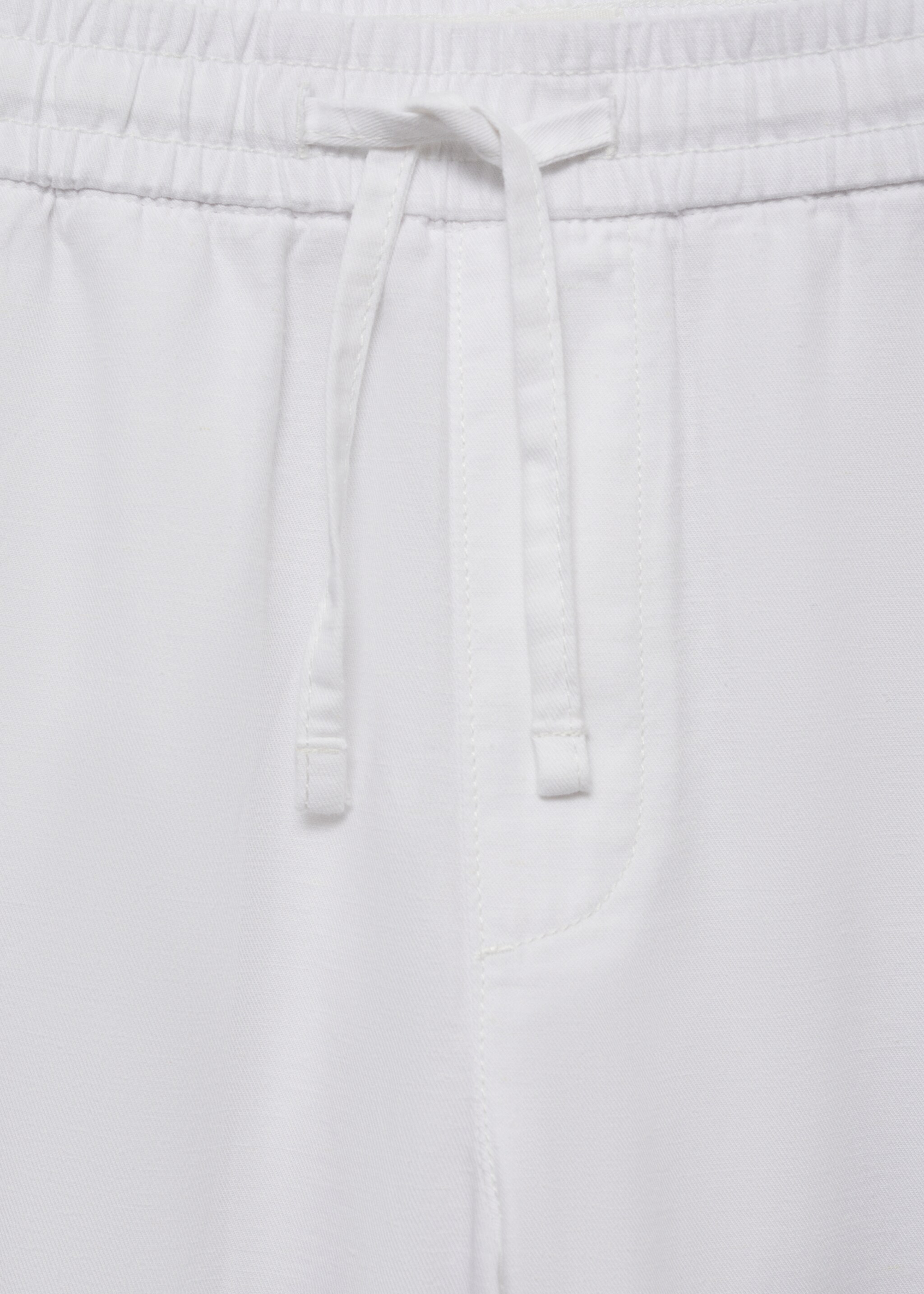 Linen-blend elastic waist trousers - Details of the article 8, White. Ref: 67056015-00.