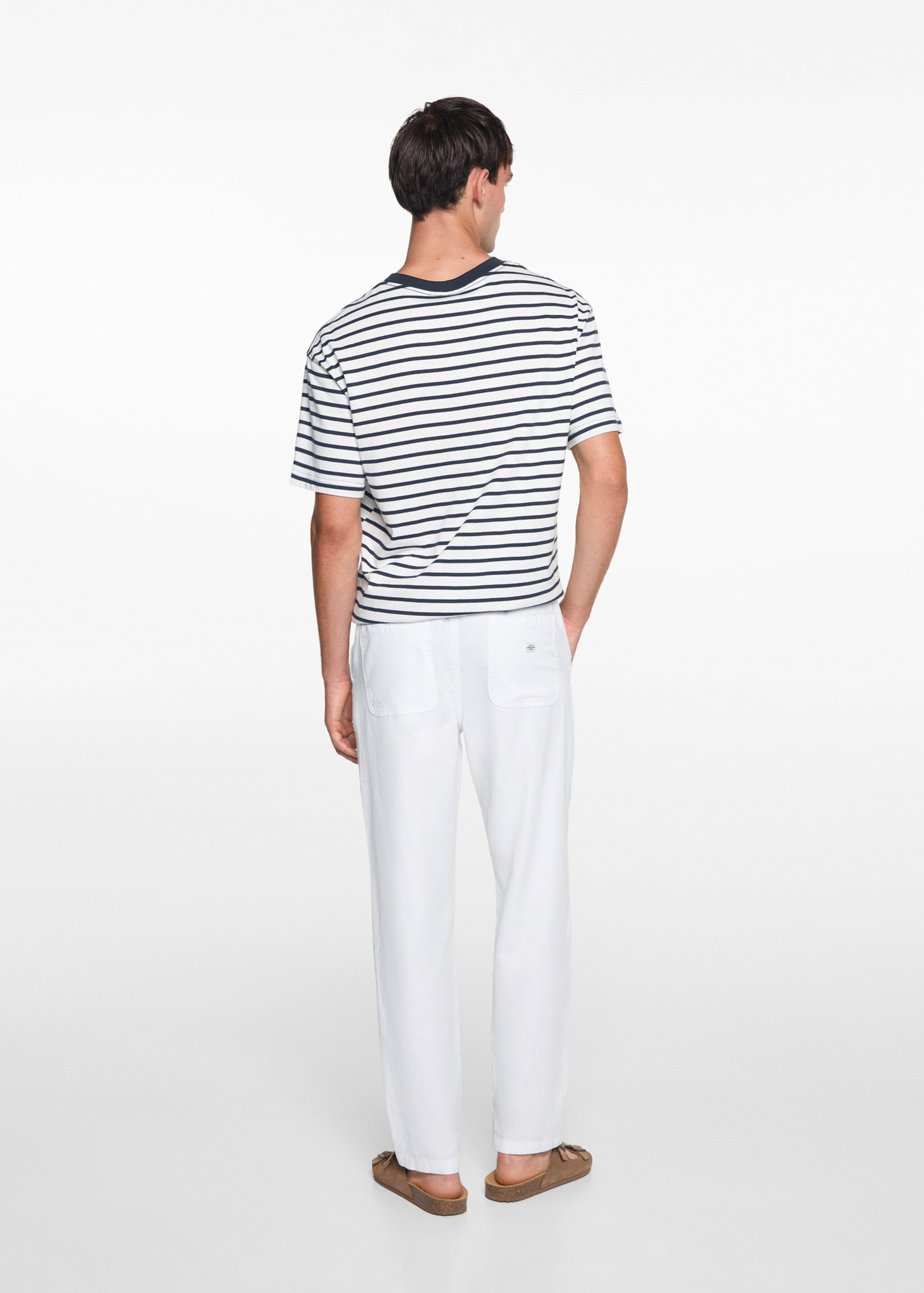 Linen-blend elastic waist trousers - Reverse of the article, White. Ref: 67056015-00.