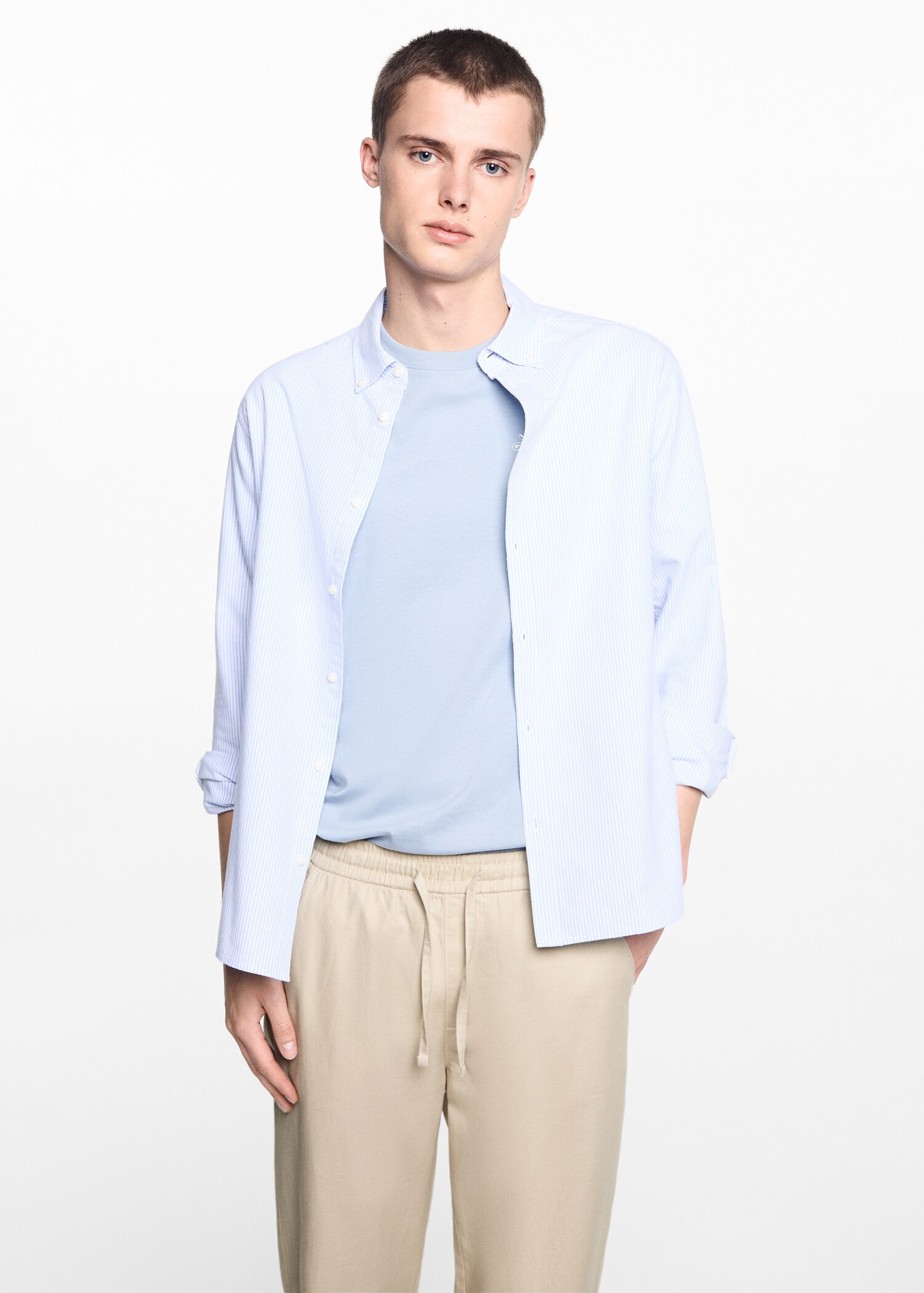 Linen-blend elastic waist trousers - Medium plane