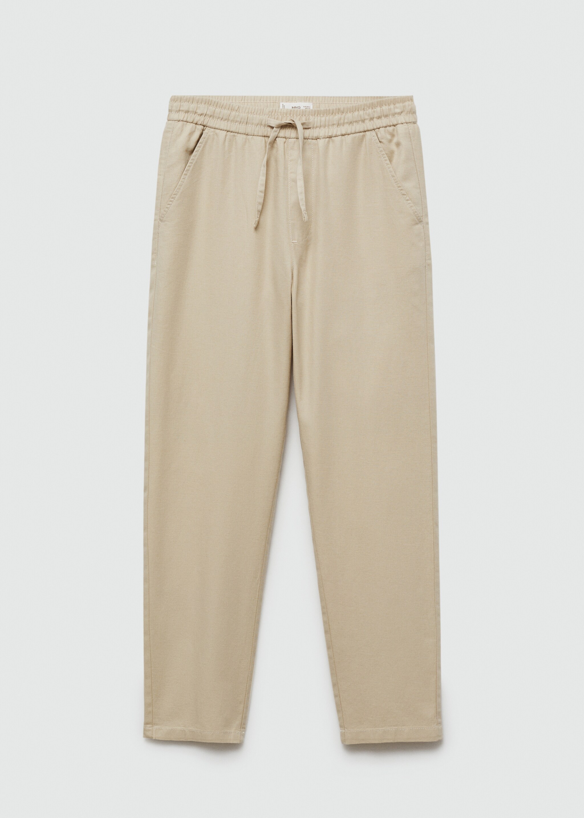 Linen-blend elastic waist trousers - Article without model, Sand. Ref: 67056015-00.