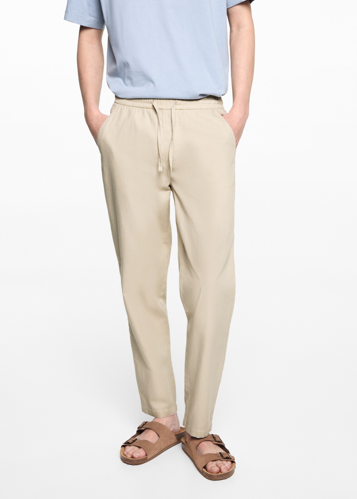 Linen-blend elastic waist trousers - Details of the article 6