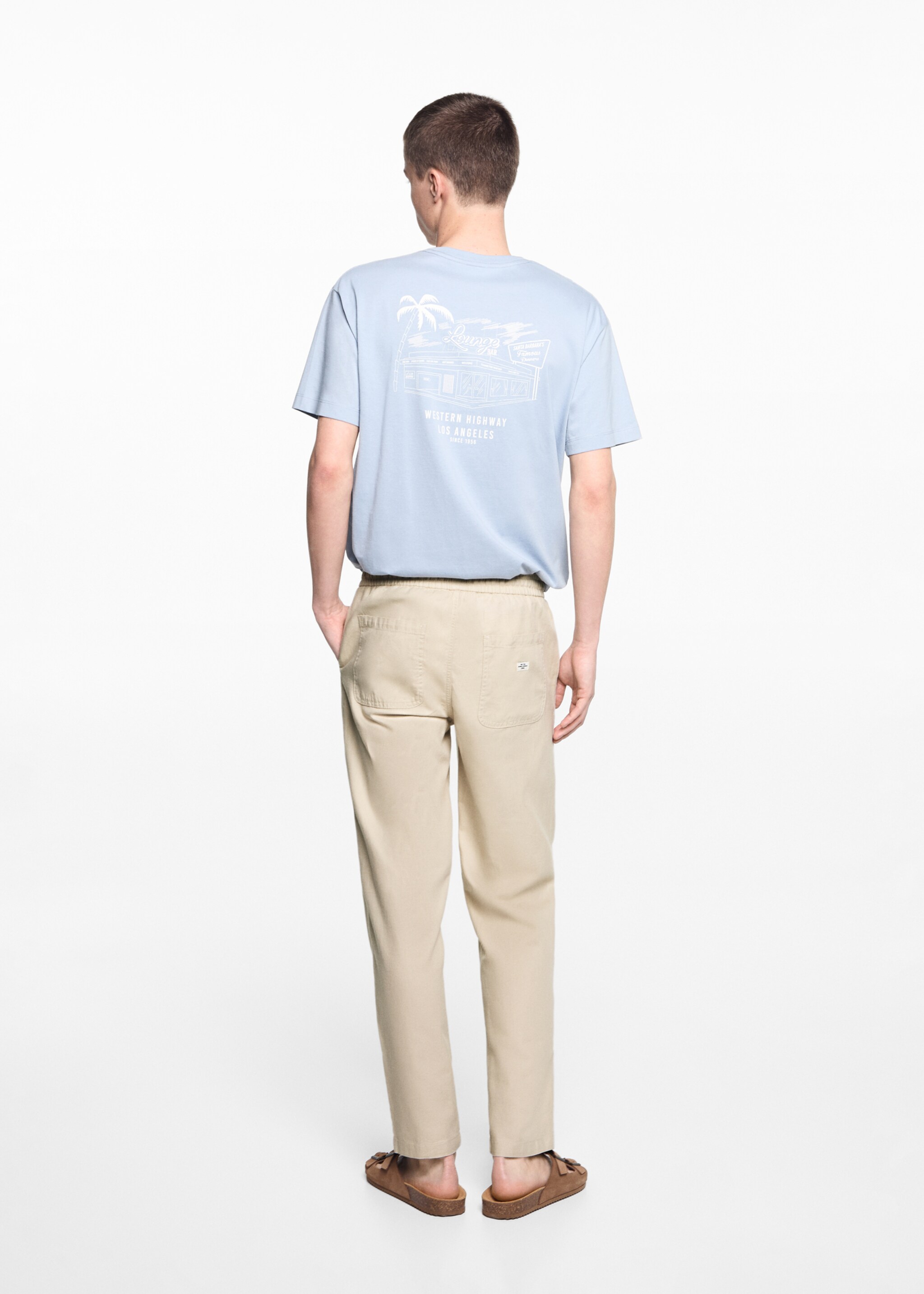 Linen-blend elastic waist trousers - Reverse of the article, Sand. Ref: 67056015-00.